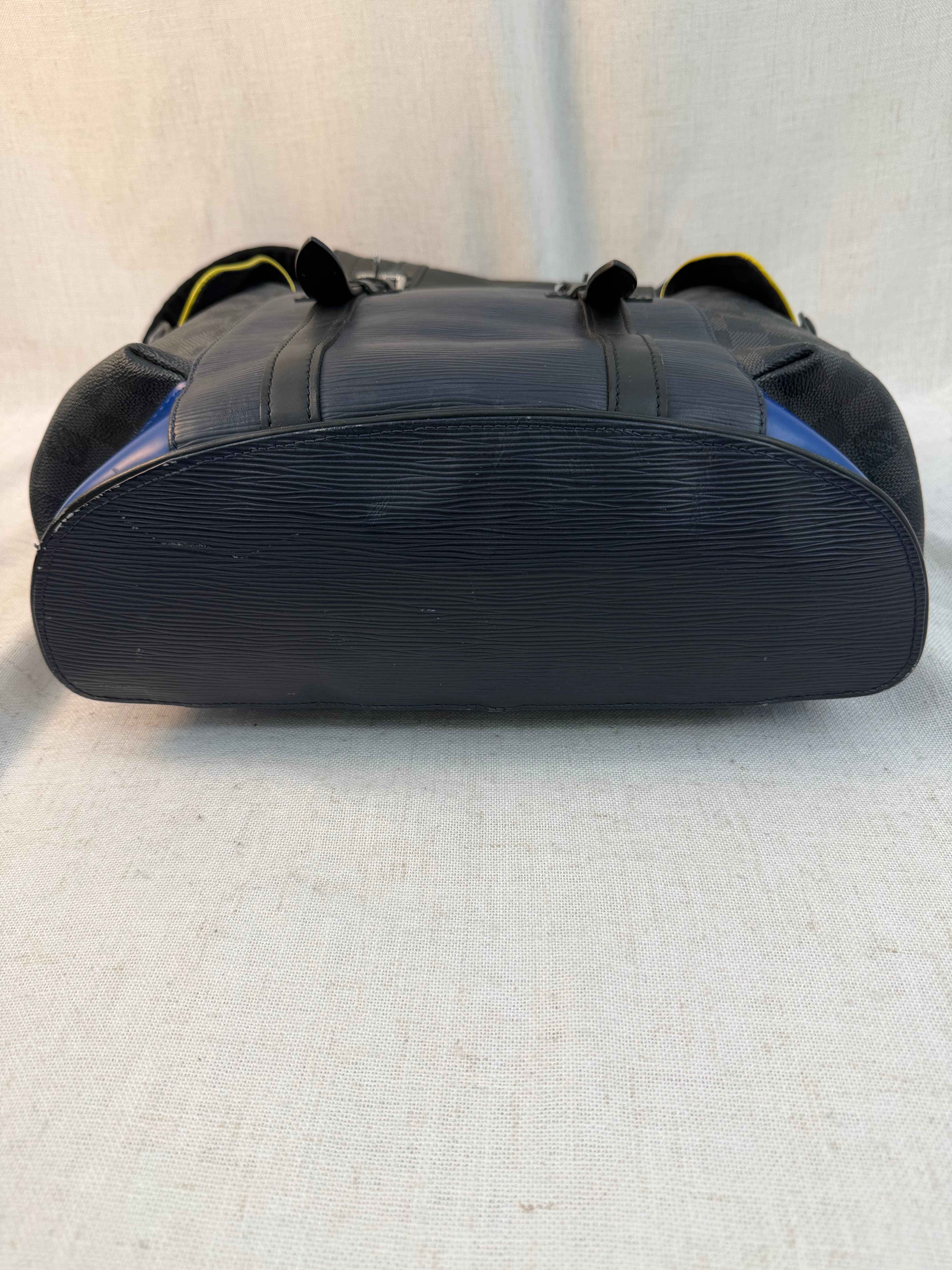 Louis Vuitton Limited Edition Navy Blue Neon Epi & Damier Graphite Christopher Backpack