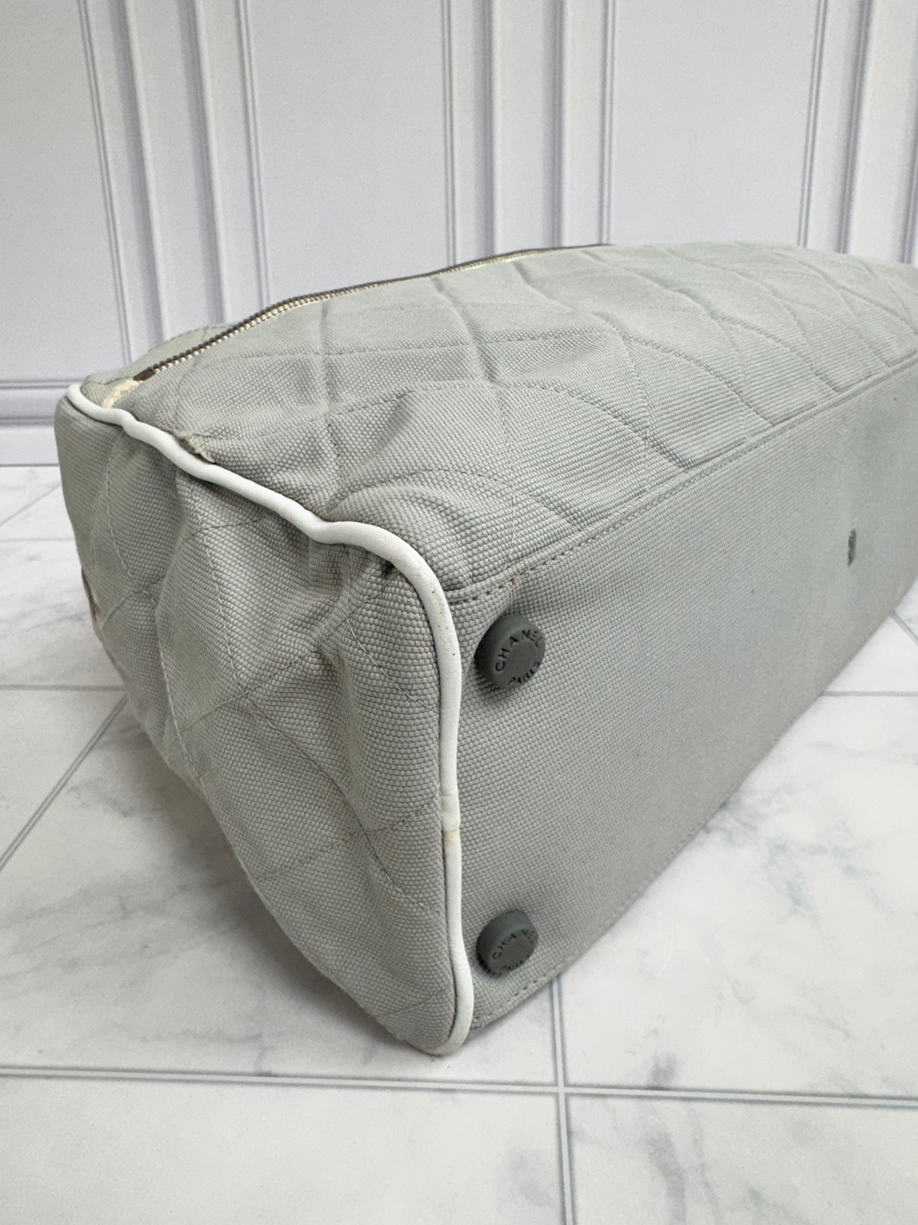 Chanel Grey Canvas Sports Line Boston Medium Hand Bag