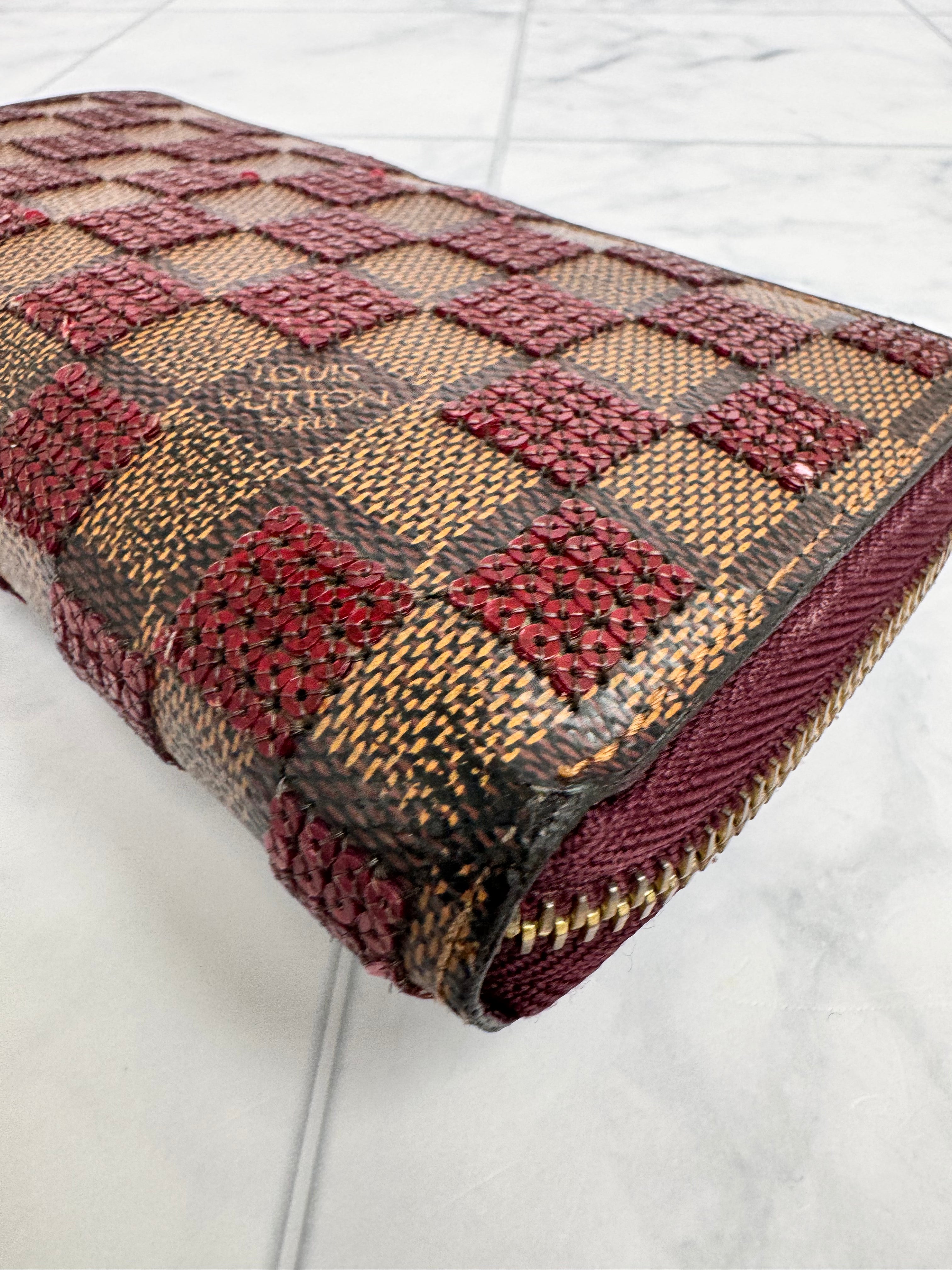 Louis Vuitton Rare Damier Paillettes Red Sequined Zippy Wallet