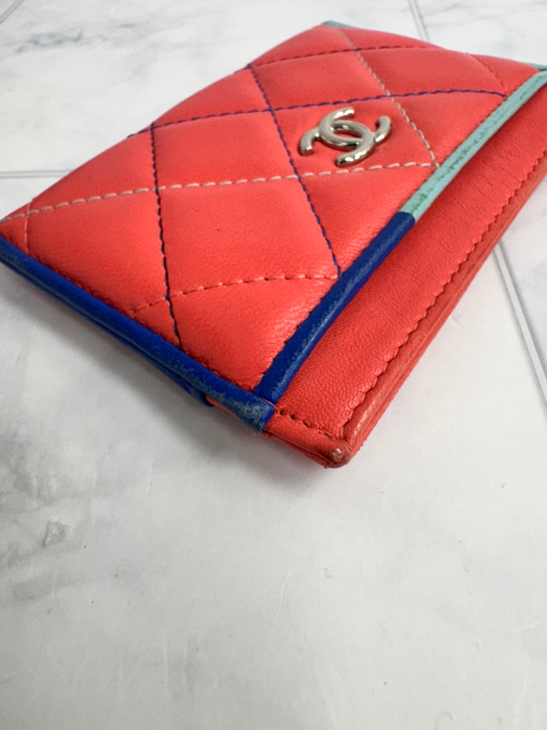 Chanel Coral Quilted Leather Card Case