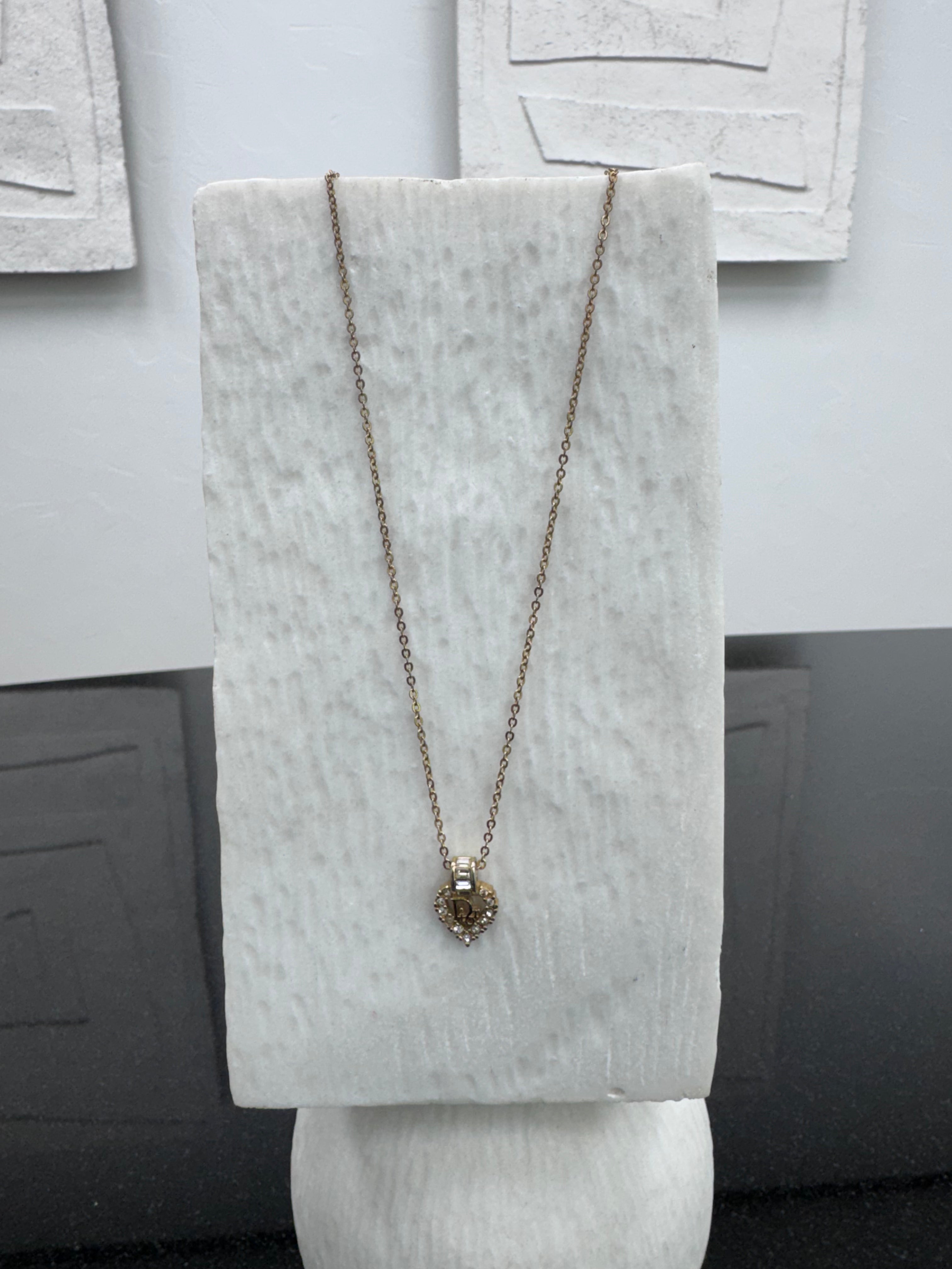 Christian Dior Gold Tone Rhinestone Pendant Necklace