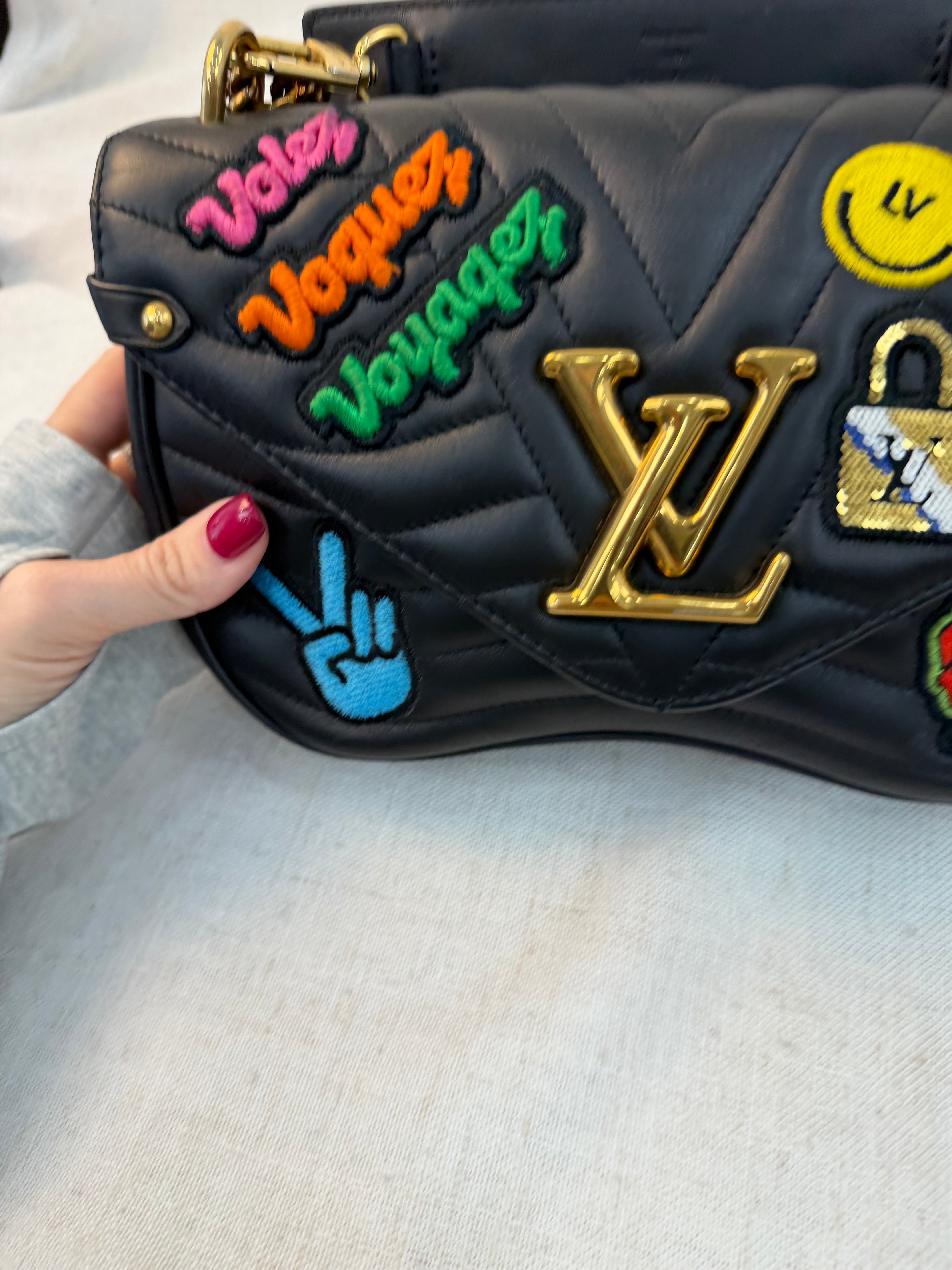 Louis Vuitton Black Leather New Wave Patches MM Chain Bag