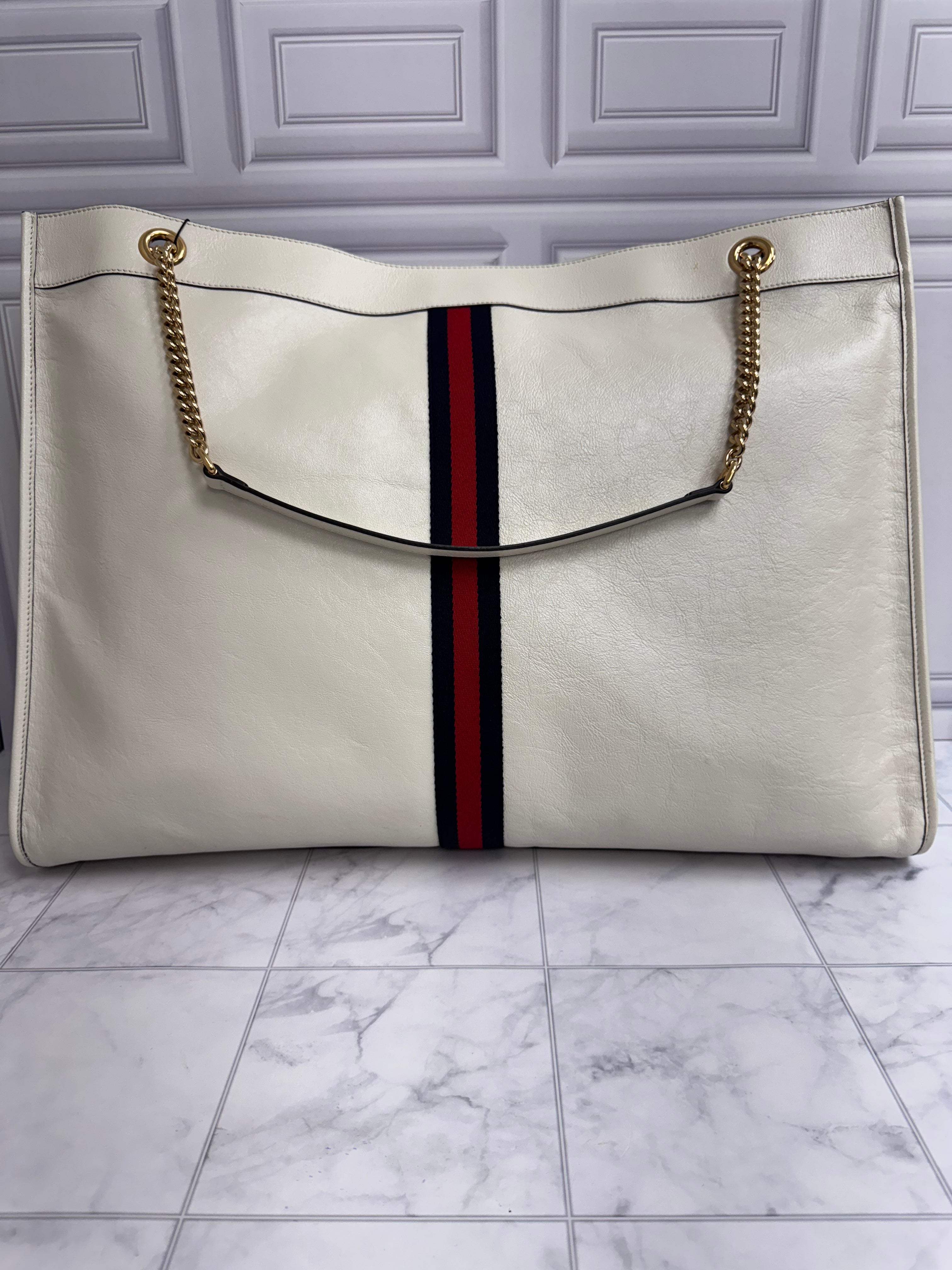 *DONS DROP* Gucci White Leather Web Rajah Large Tote