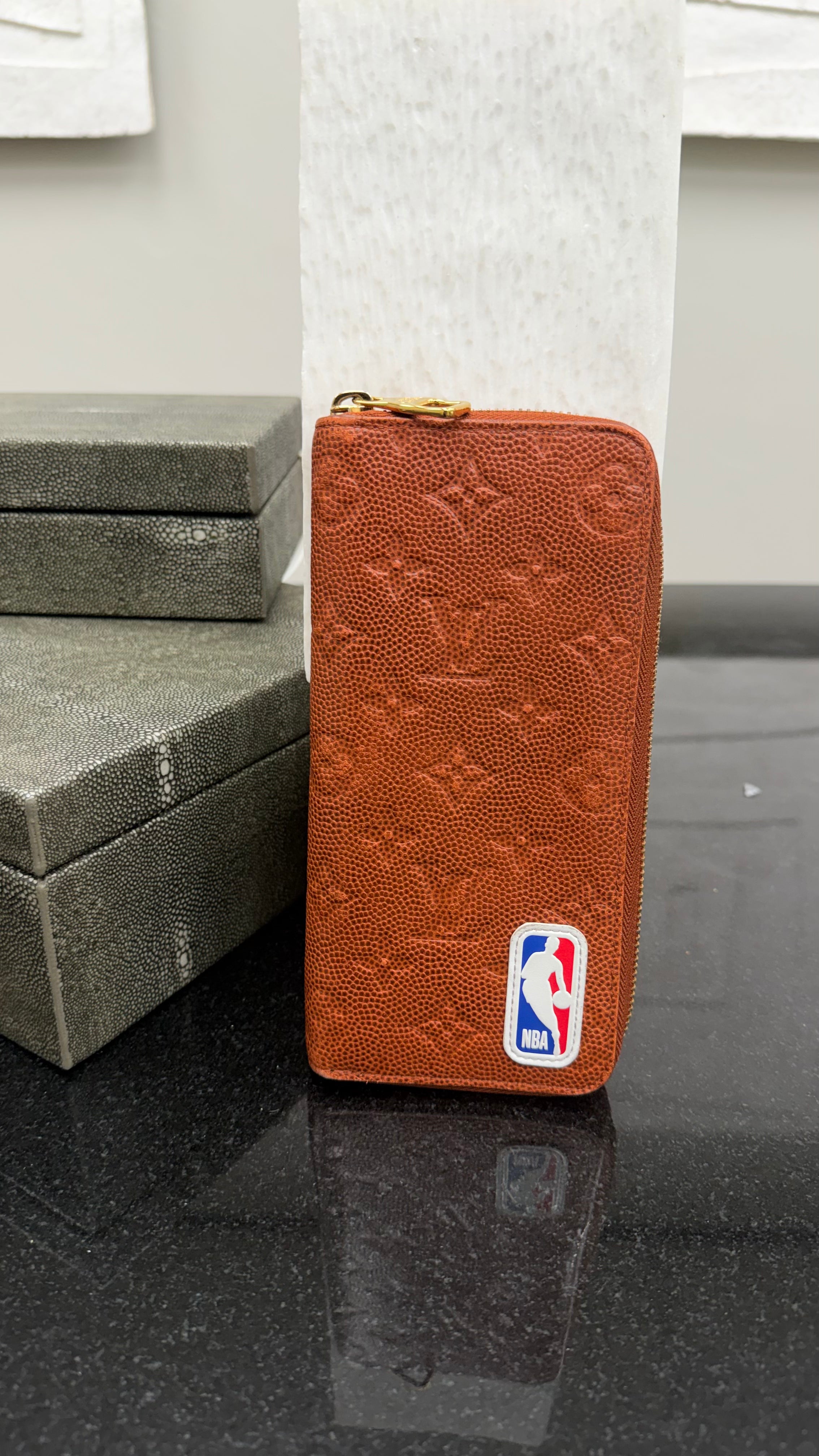 Louis Vuitton x NBA Brown Ball Grained Vertical Zippy Wallet