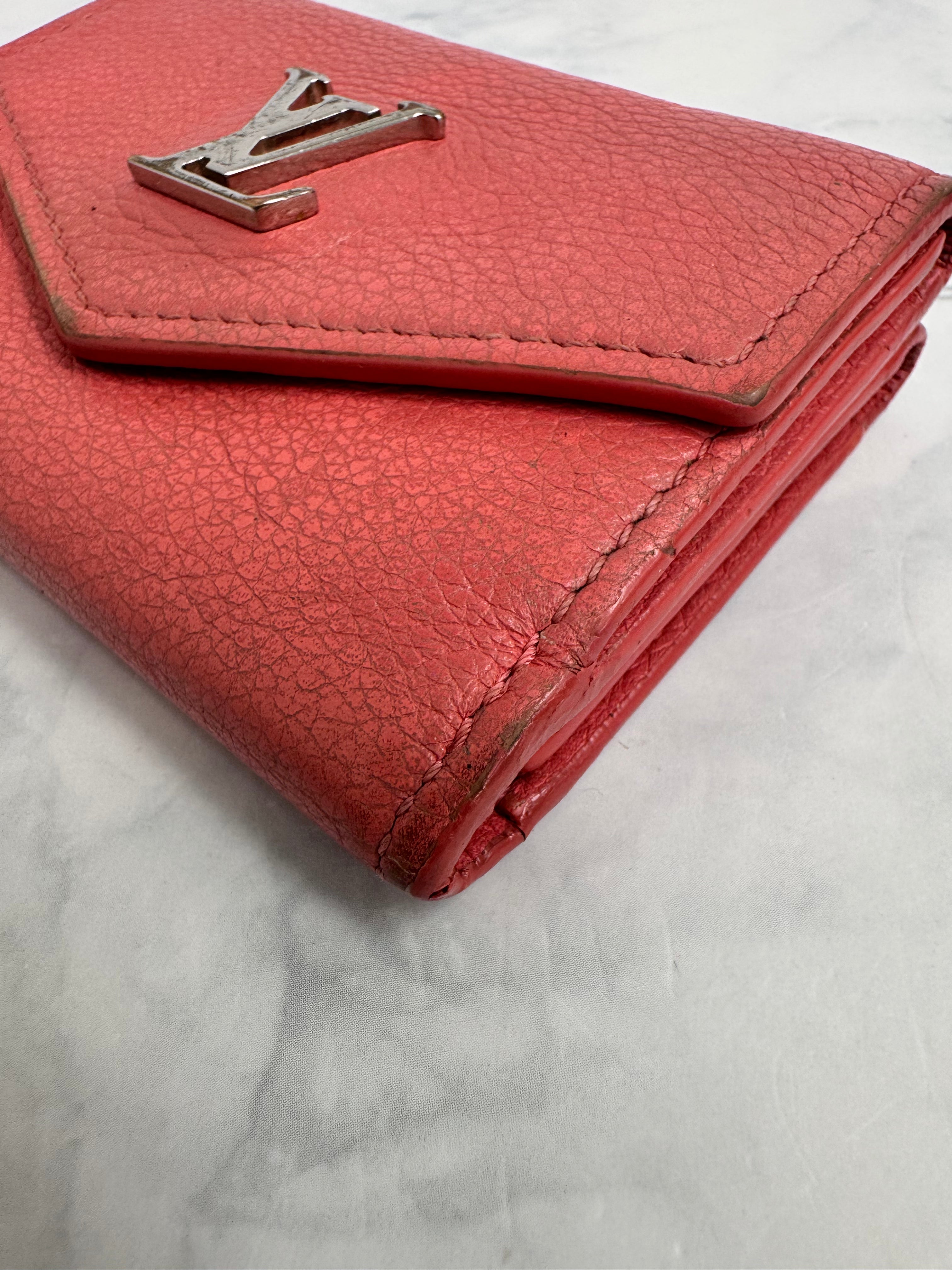Louis Vuitton Pink Grained Leather Lockmini Compact Wallet