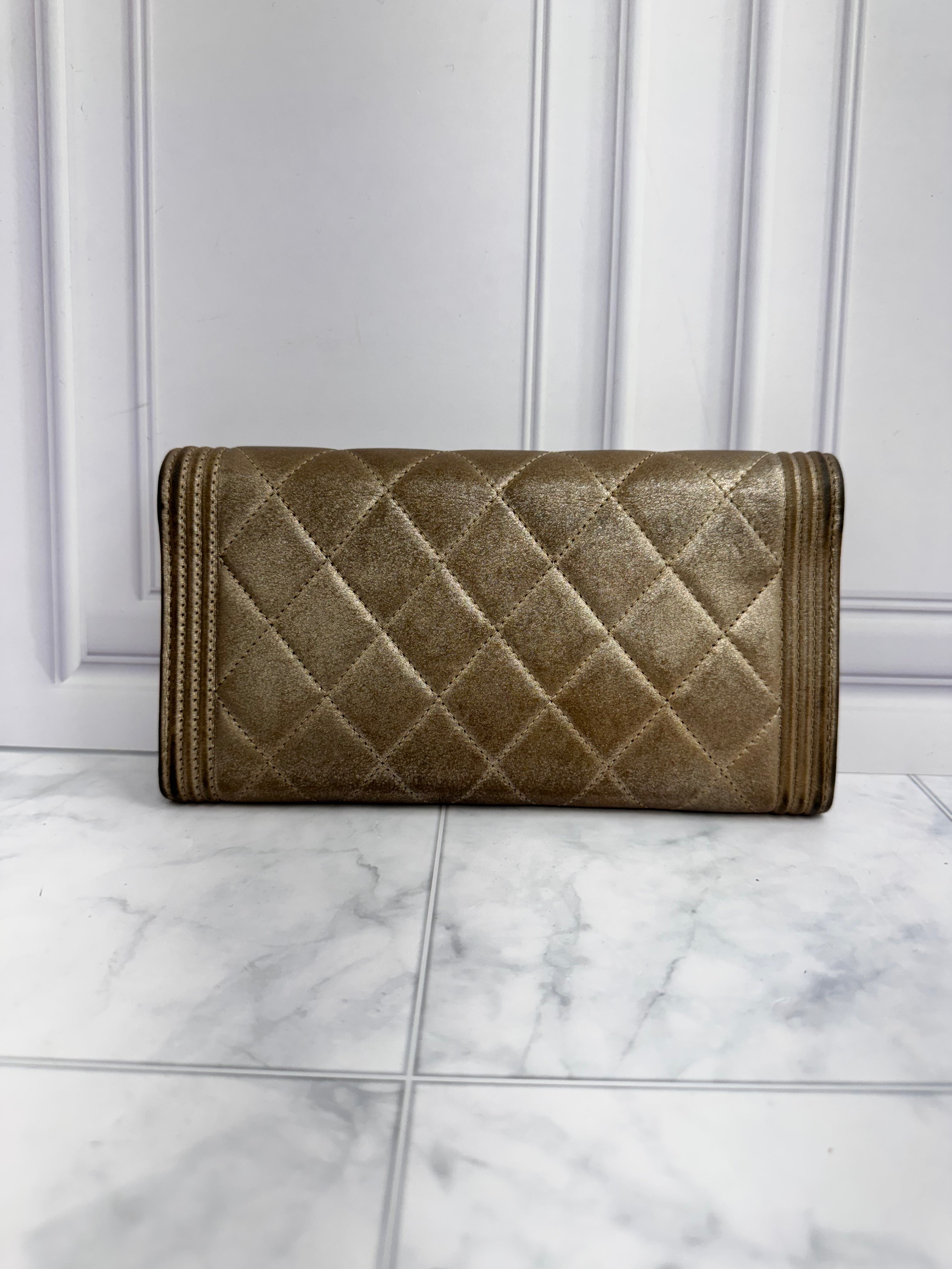 Chanel Bronze Quilted Lambskin Leather Boy Flap Long Wallet