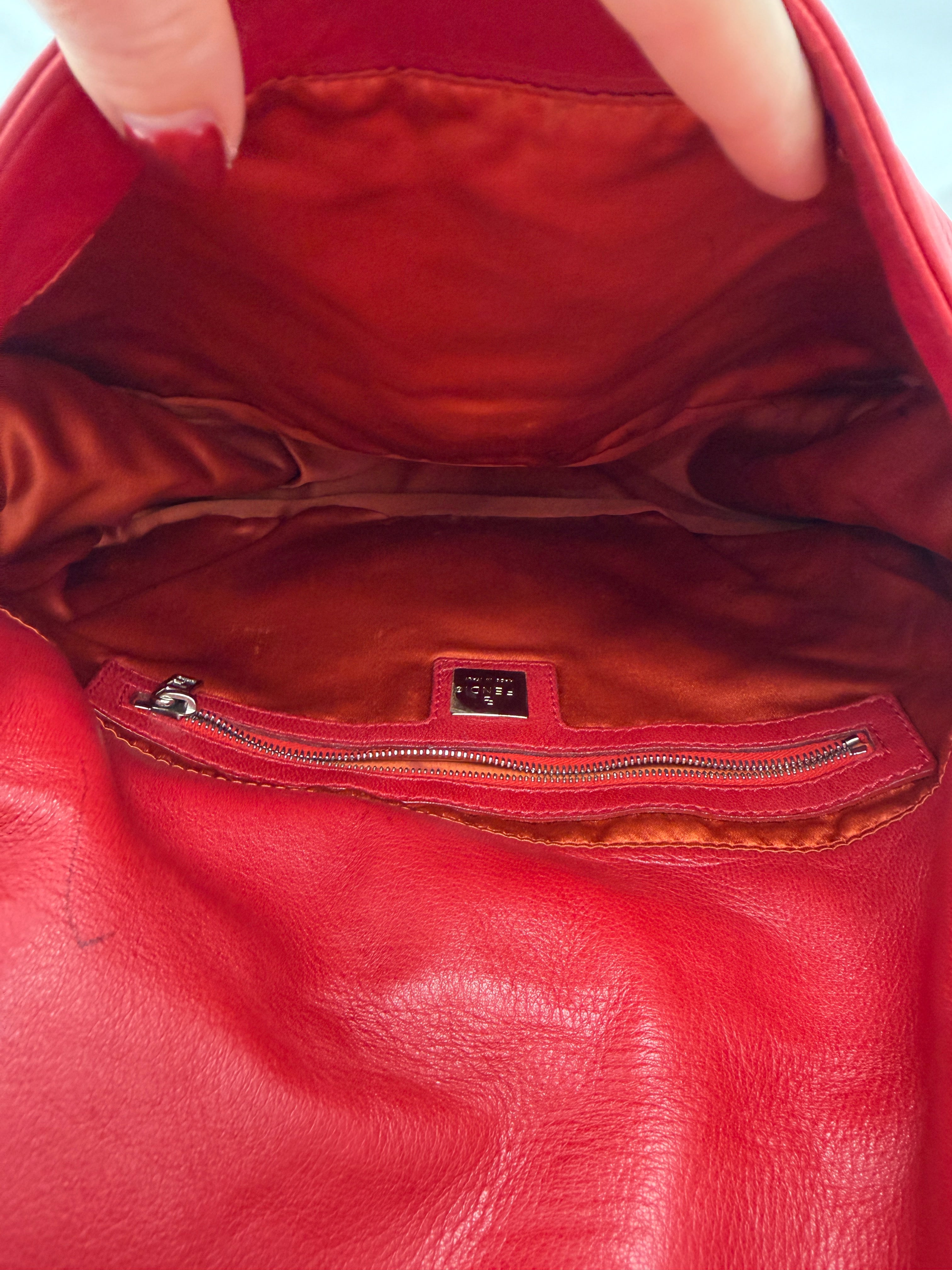 Fendi Red Leather Mama Baguette Handbag