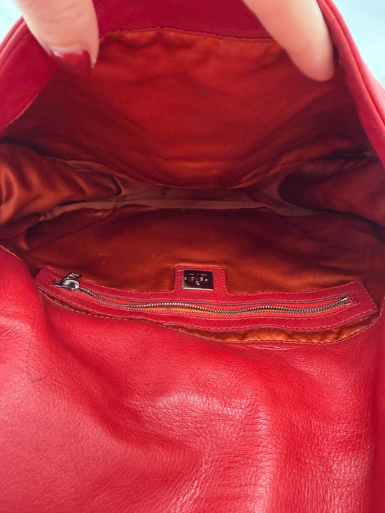 Fendi Red Leather Mama Baguette Handbag