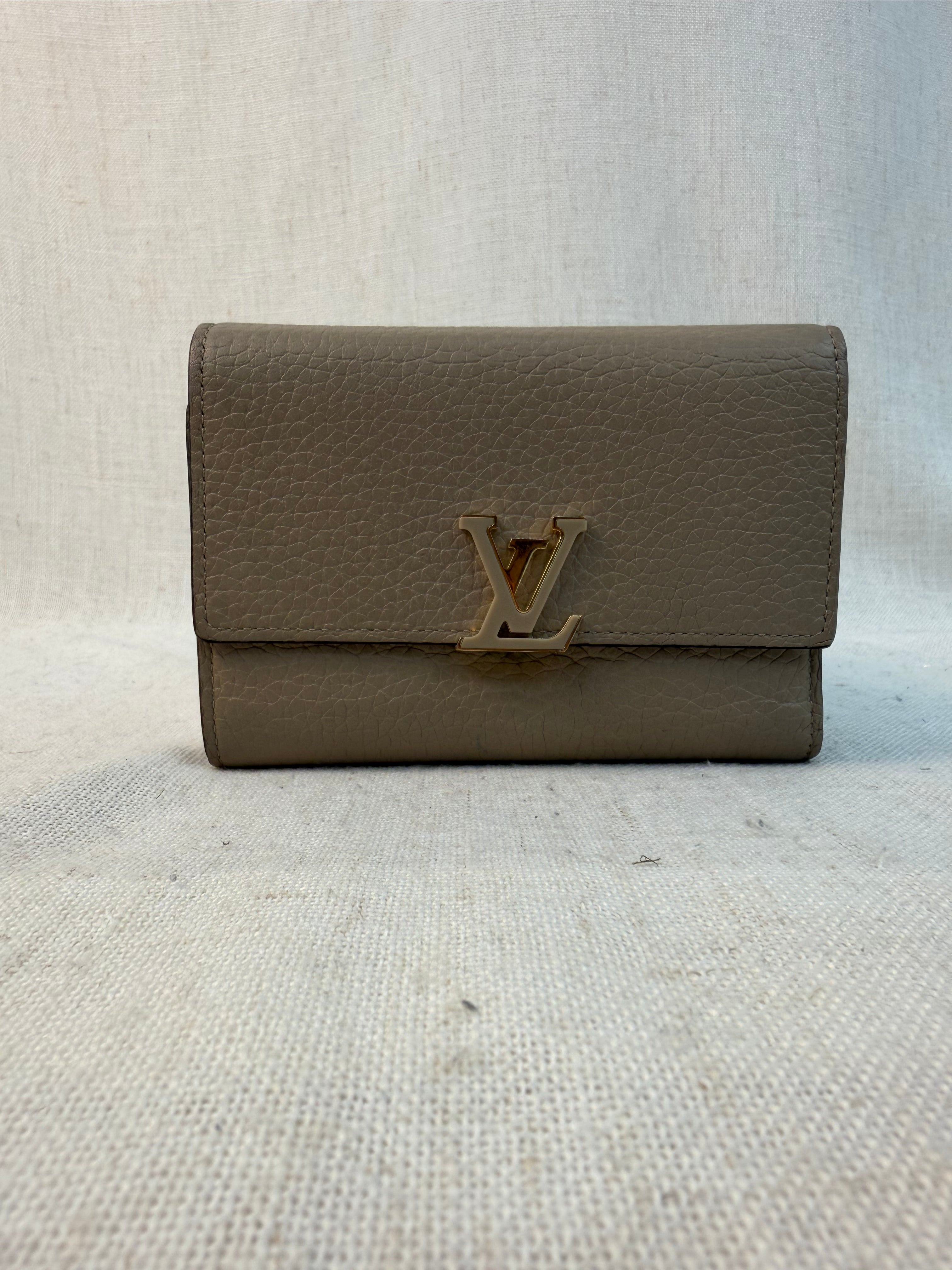 Louis Vuitton Taupe Taurillion Capucines Compact Wallet