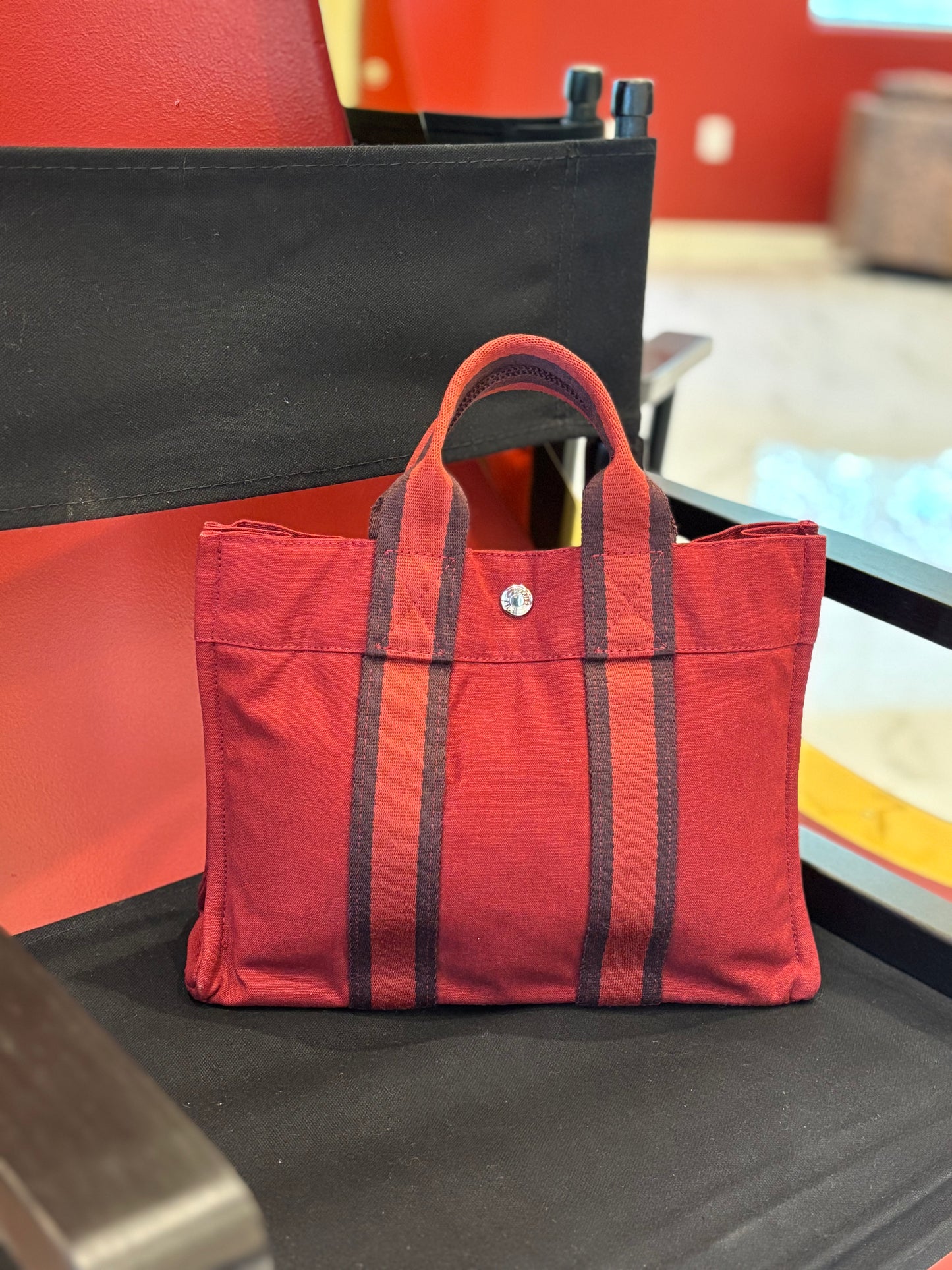 Hermes Red Canvas Tote