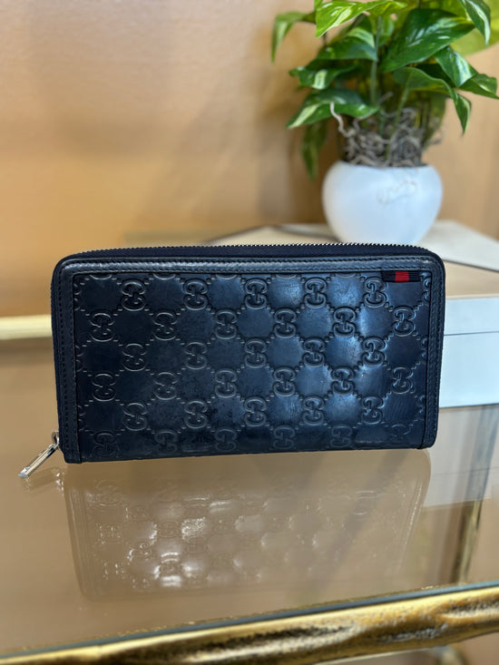 Gucci Navy Leather Guccisima Leather Zippy Wallet
