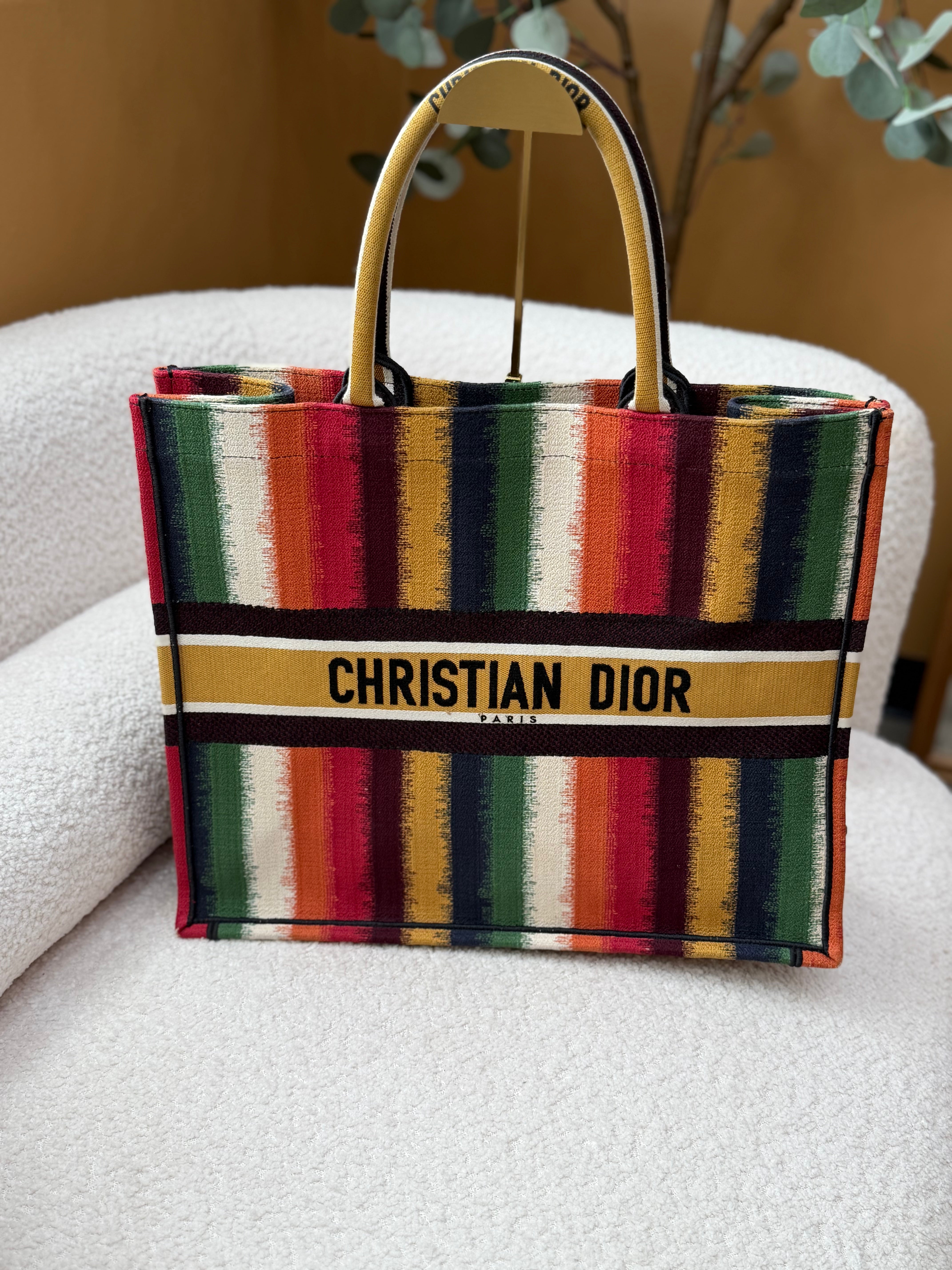 Christian Dior Multicolor Canvas Large Striped Book Tote