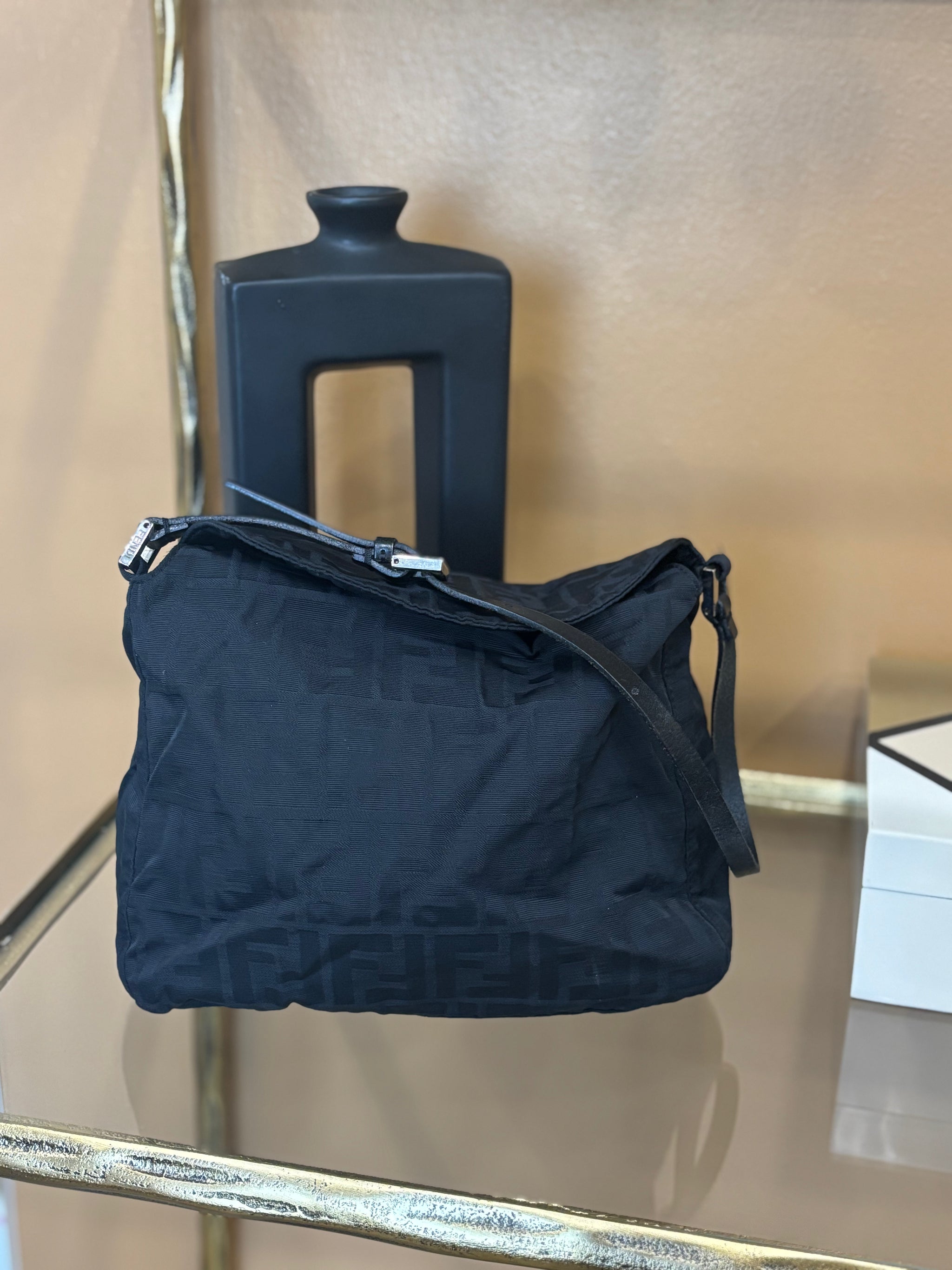 Fendi Black Nylon Zucca Print Shoulder Bag