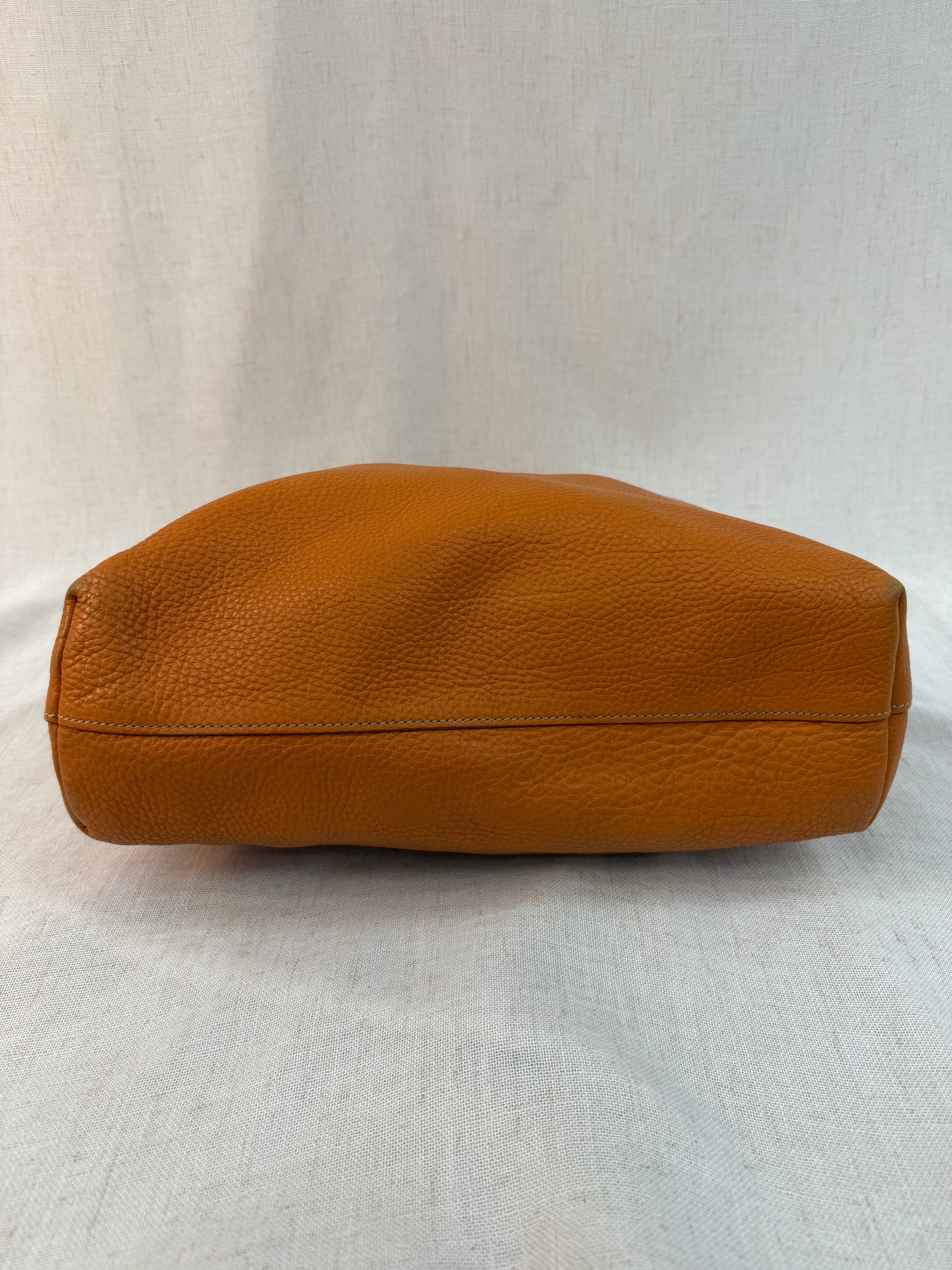 Prada Orange Leather Vitello Daino Shopping Tote Bag