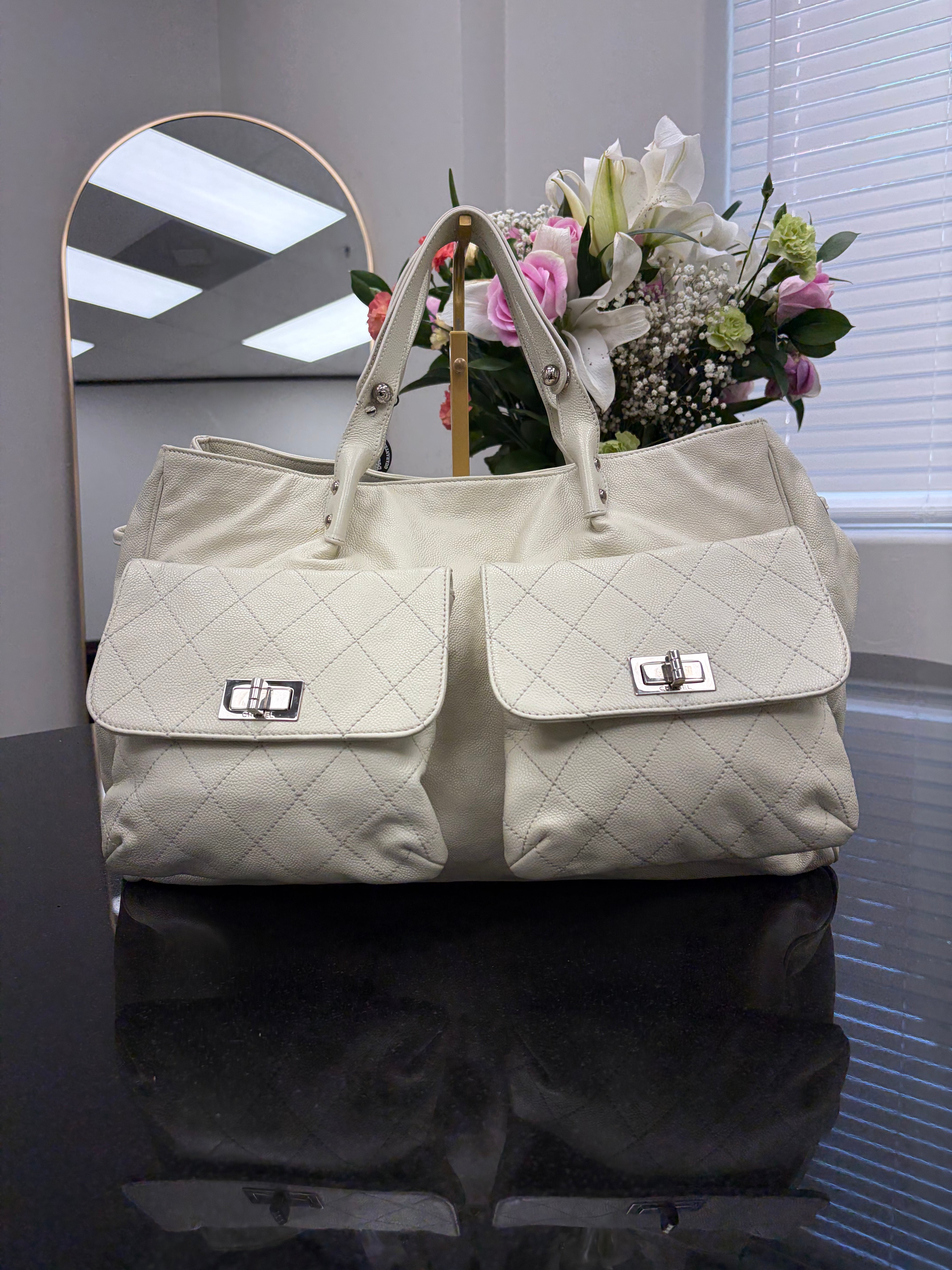 Chanel Beige Caviar Leather Pocket in the City Bag