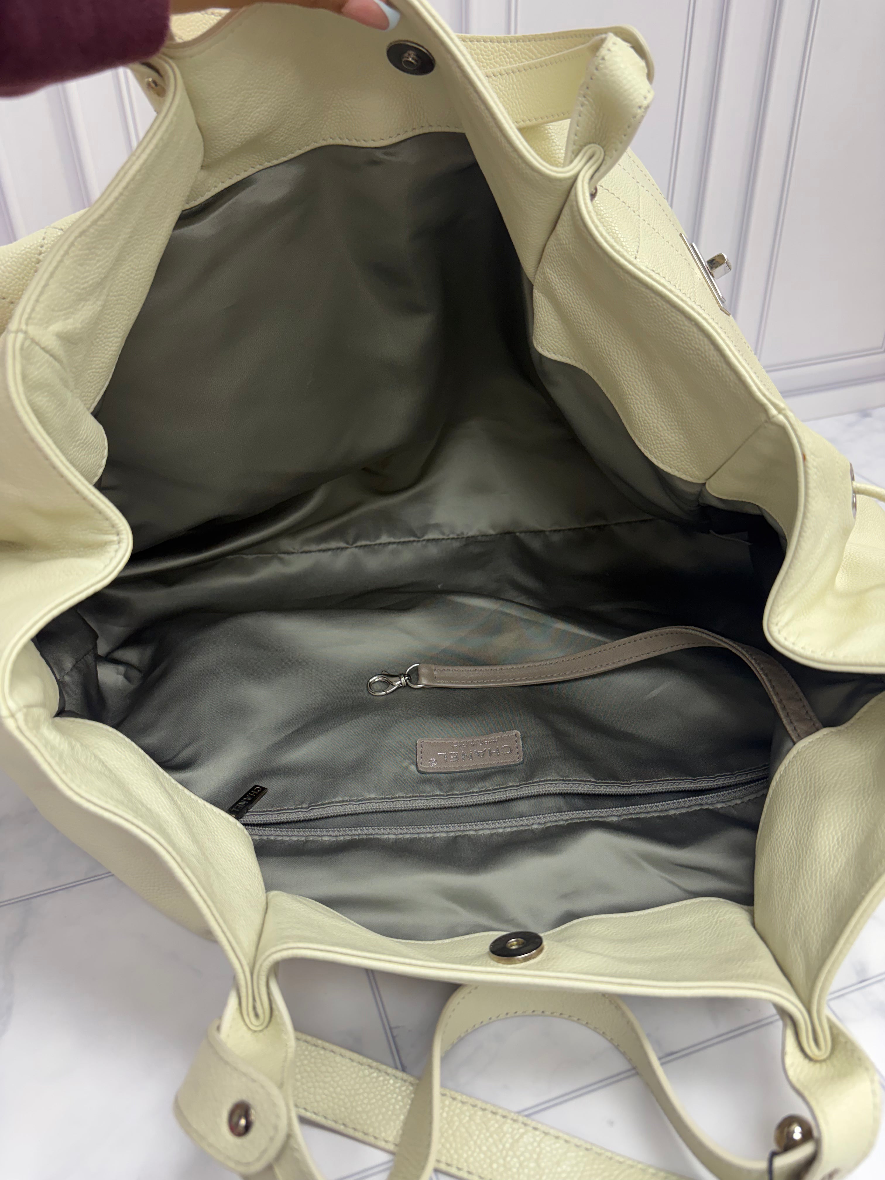 Chanel Beige Caviar Leather Pocket in the City Bag