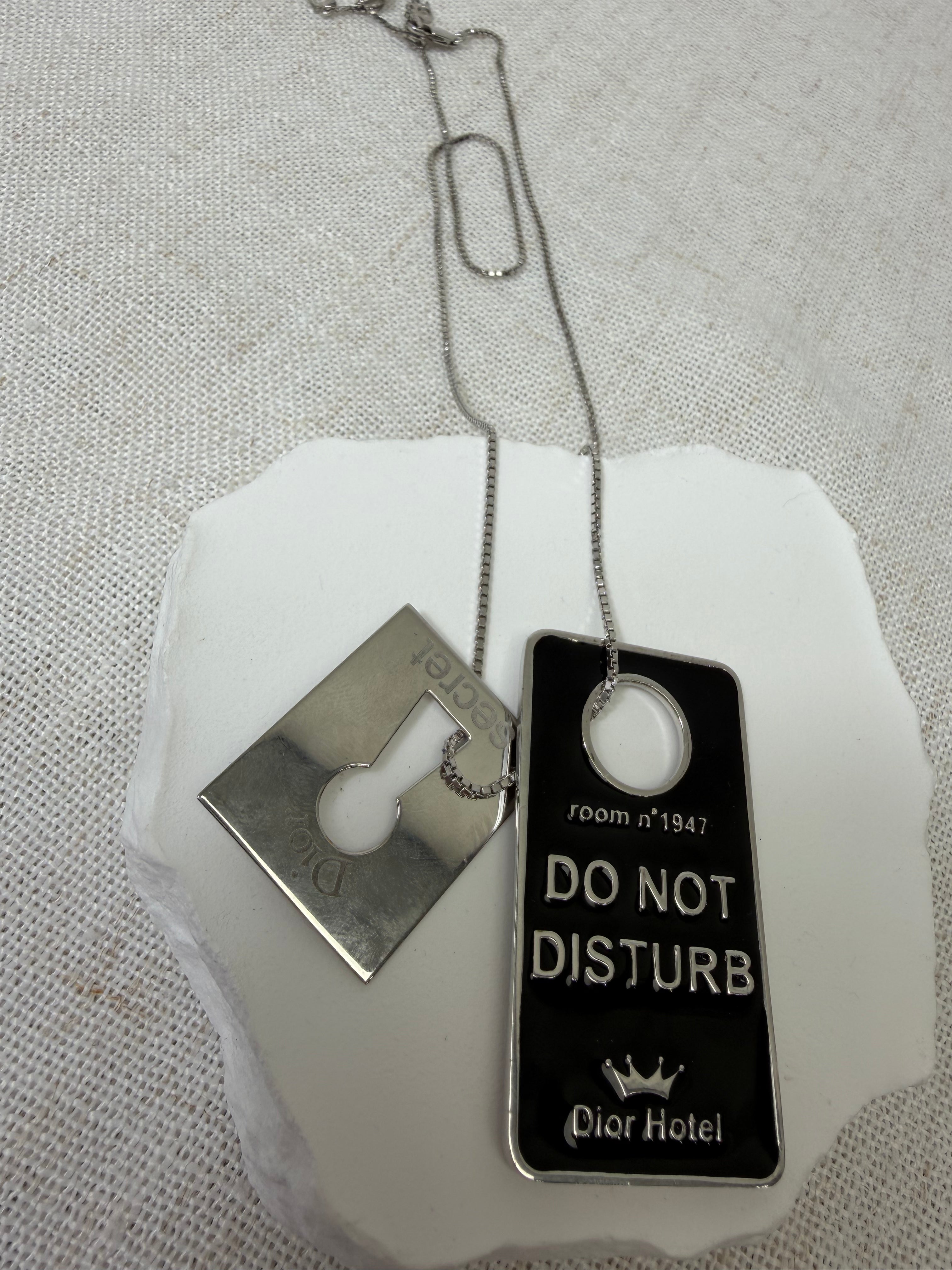 Christian Dior Silver Do Not Disturb Tag Pendant Necklace
