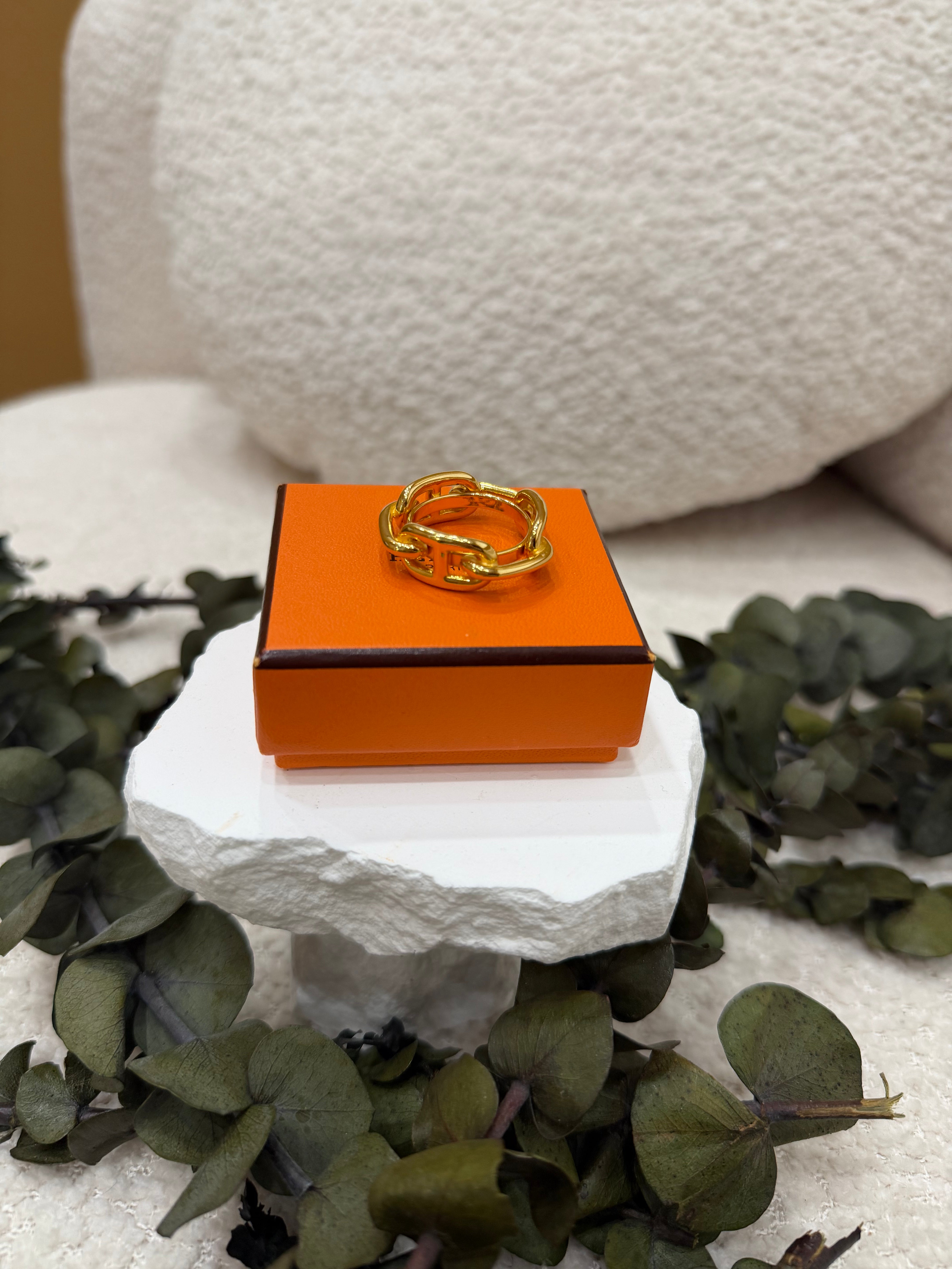 Hermes Gold Chain Link Scarf Ring