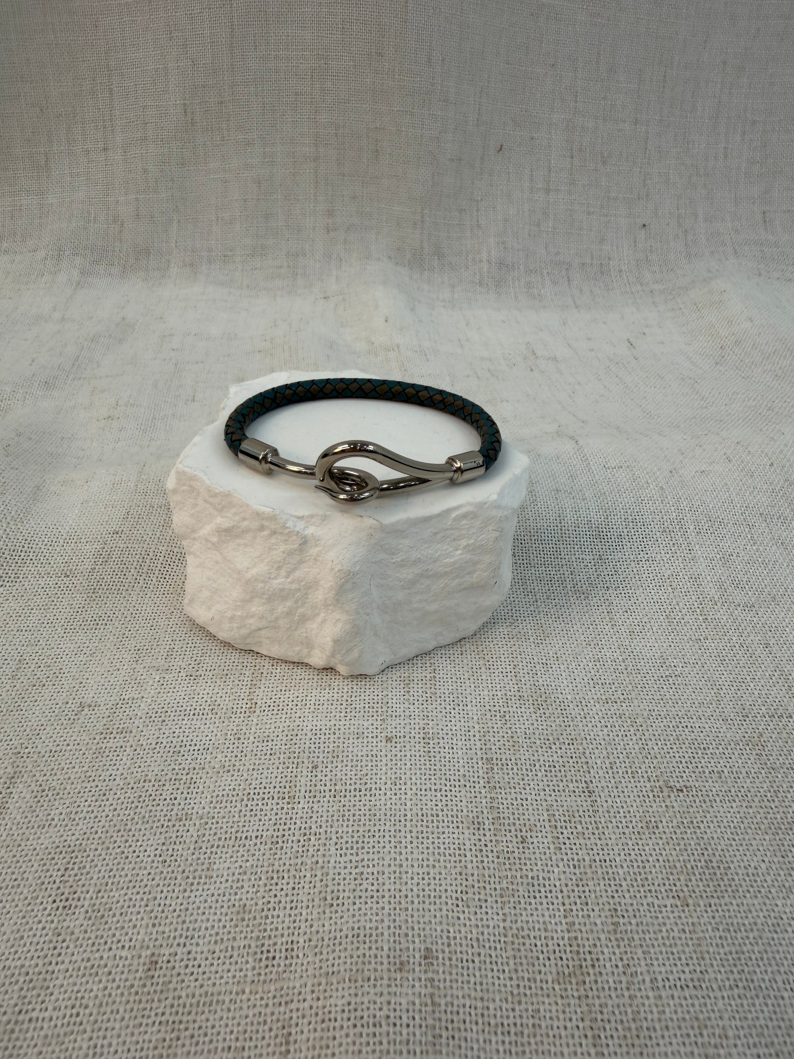 Hermes Blue And Gray Leather Jumbo Hook Bracelet