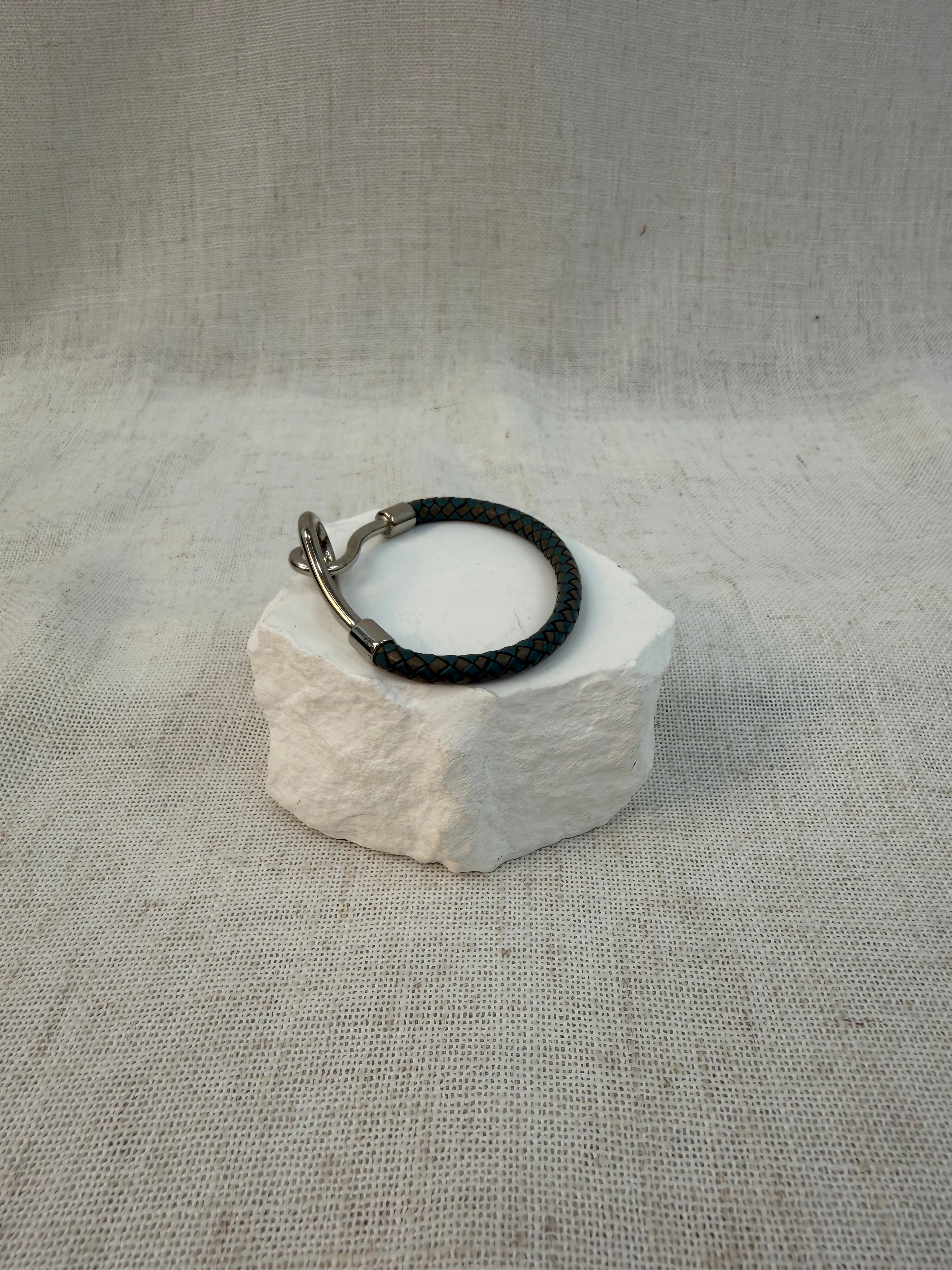 Hermes Blue And Gray Leather Jumbo Hook Bracelet