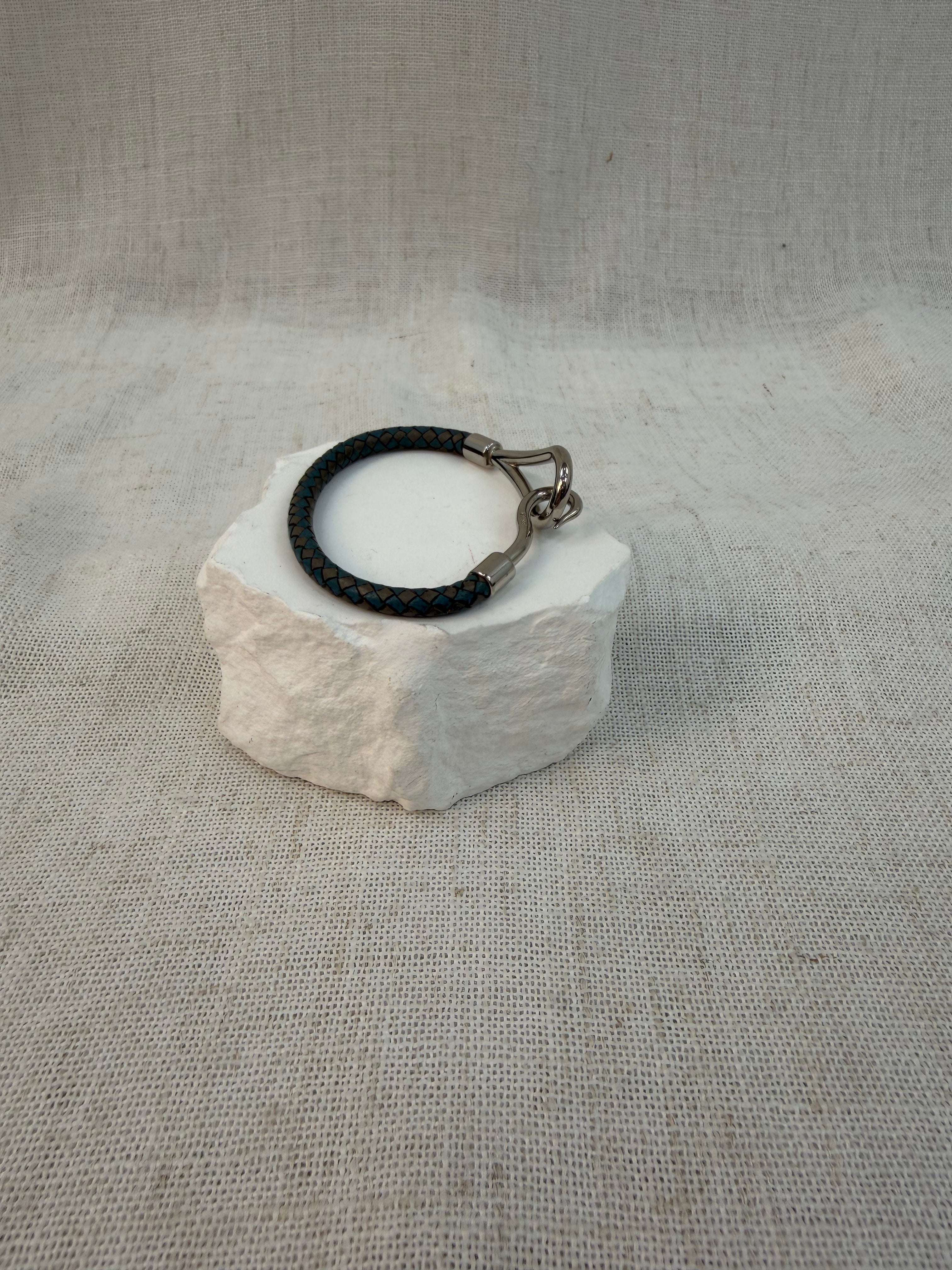Hermes Blue And Gray Leather Jumbo Hook Bracelet
