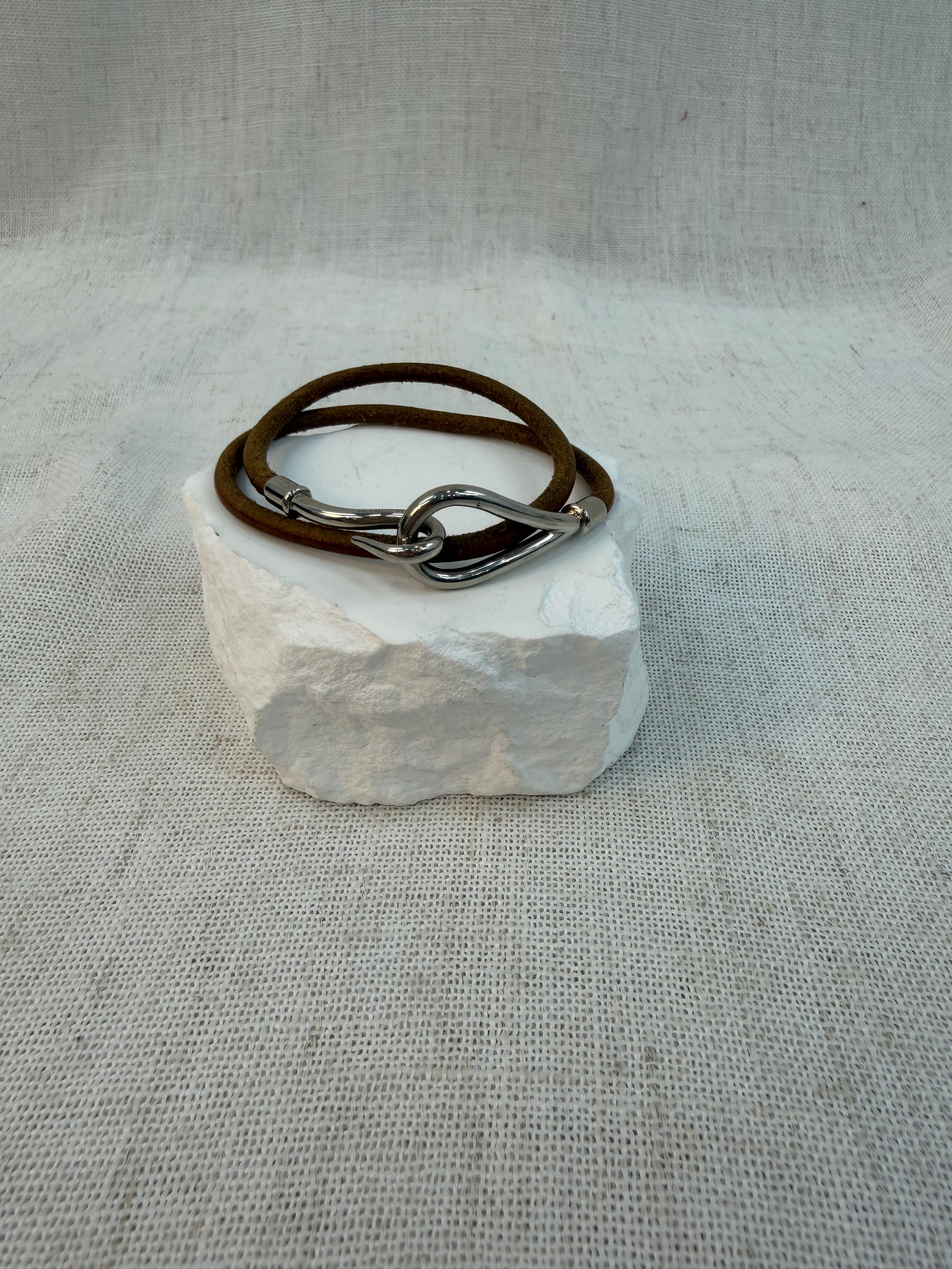 Hermes Brown Leather Jumbo Hook Double Tour Bracelet