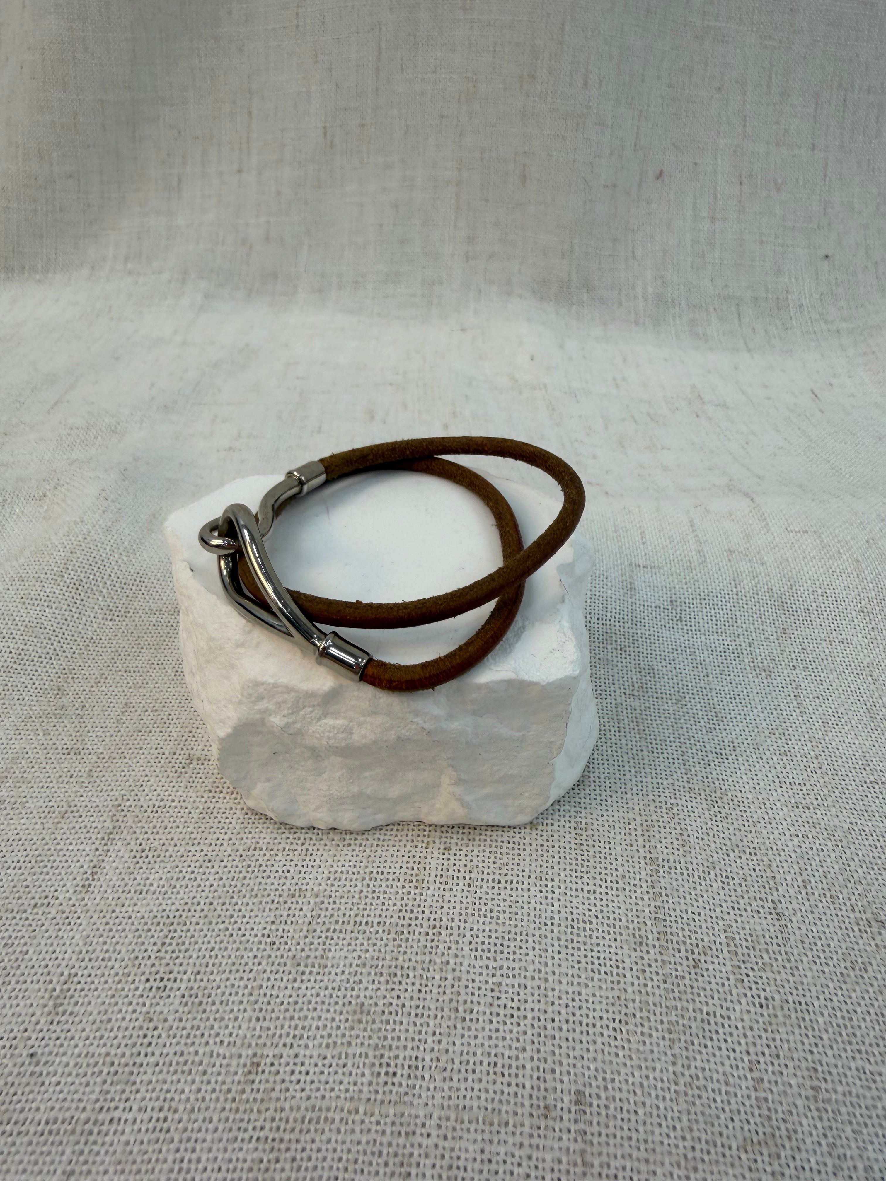 Hermes Brown Leather Jumbo Hook Double Tour Bracelet