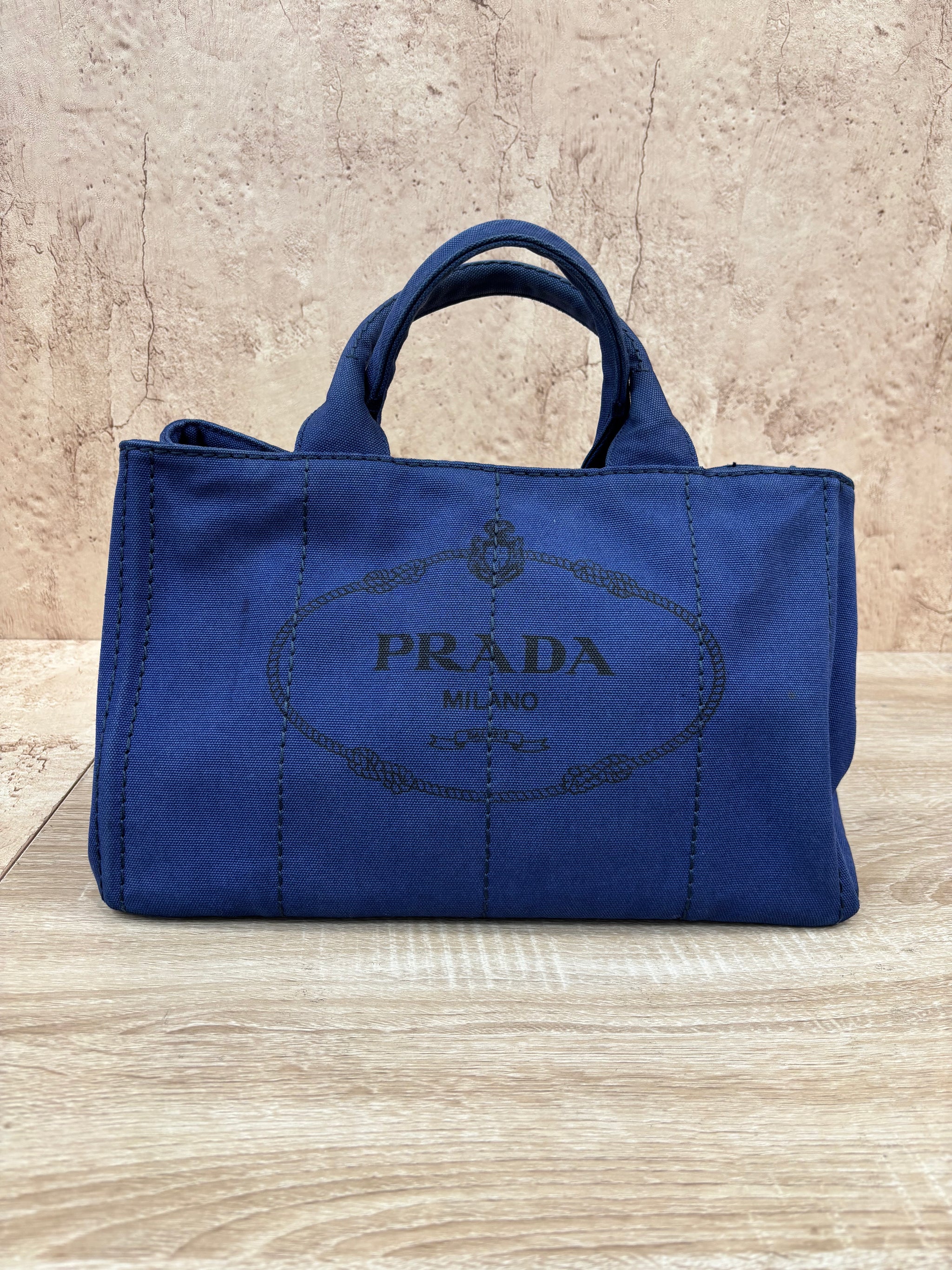 Prada Blue Canapa MM Canvas Tote
