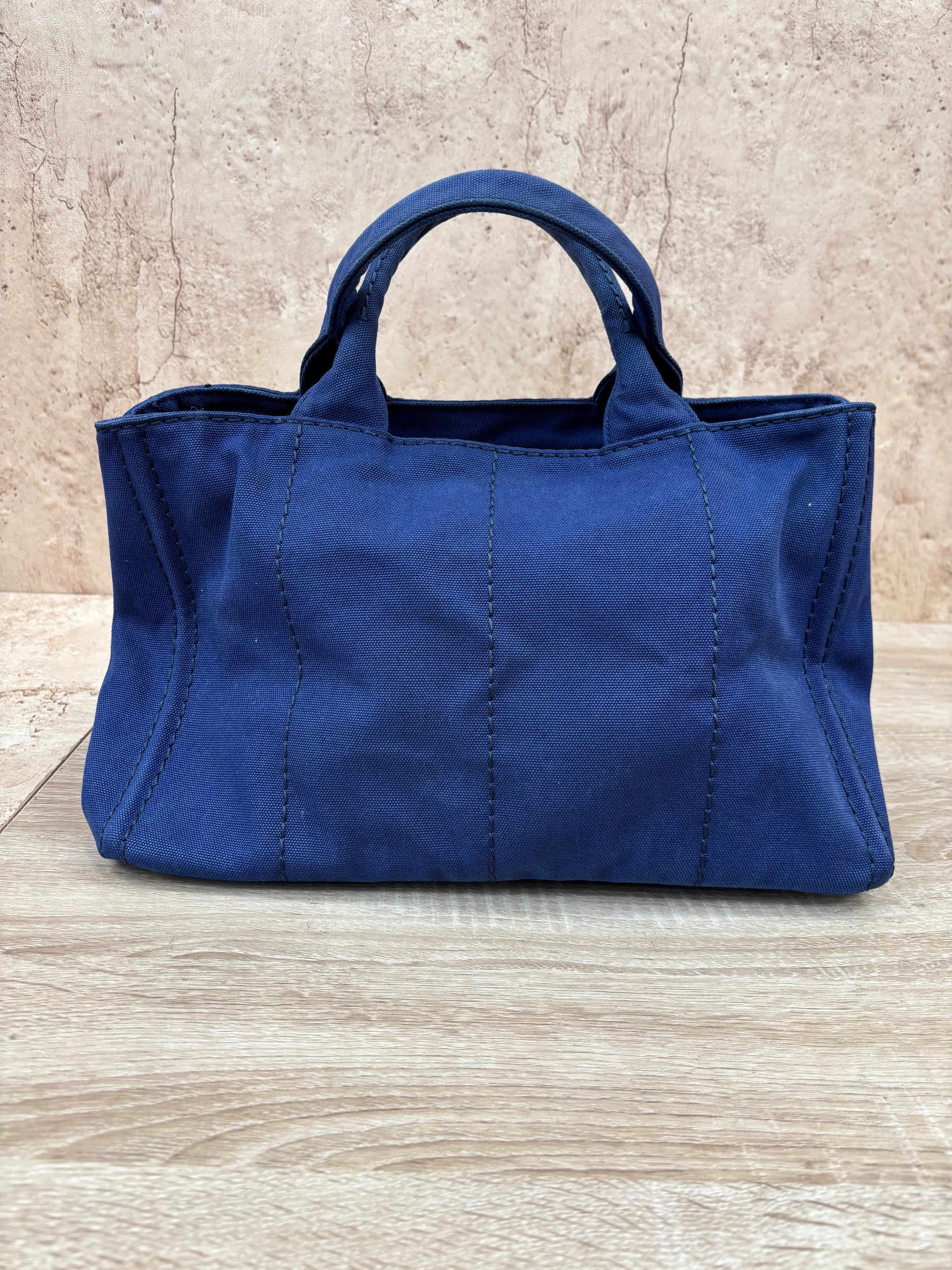 Prada Blue Canapa MM Canvas Tote