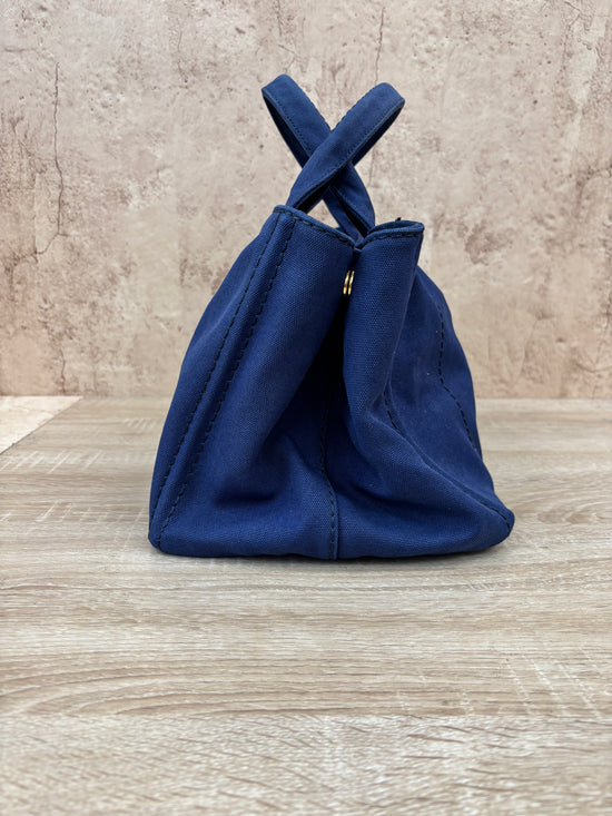 Prada Blue Canapa MM Canvas Tote