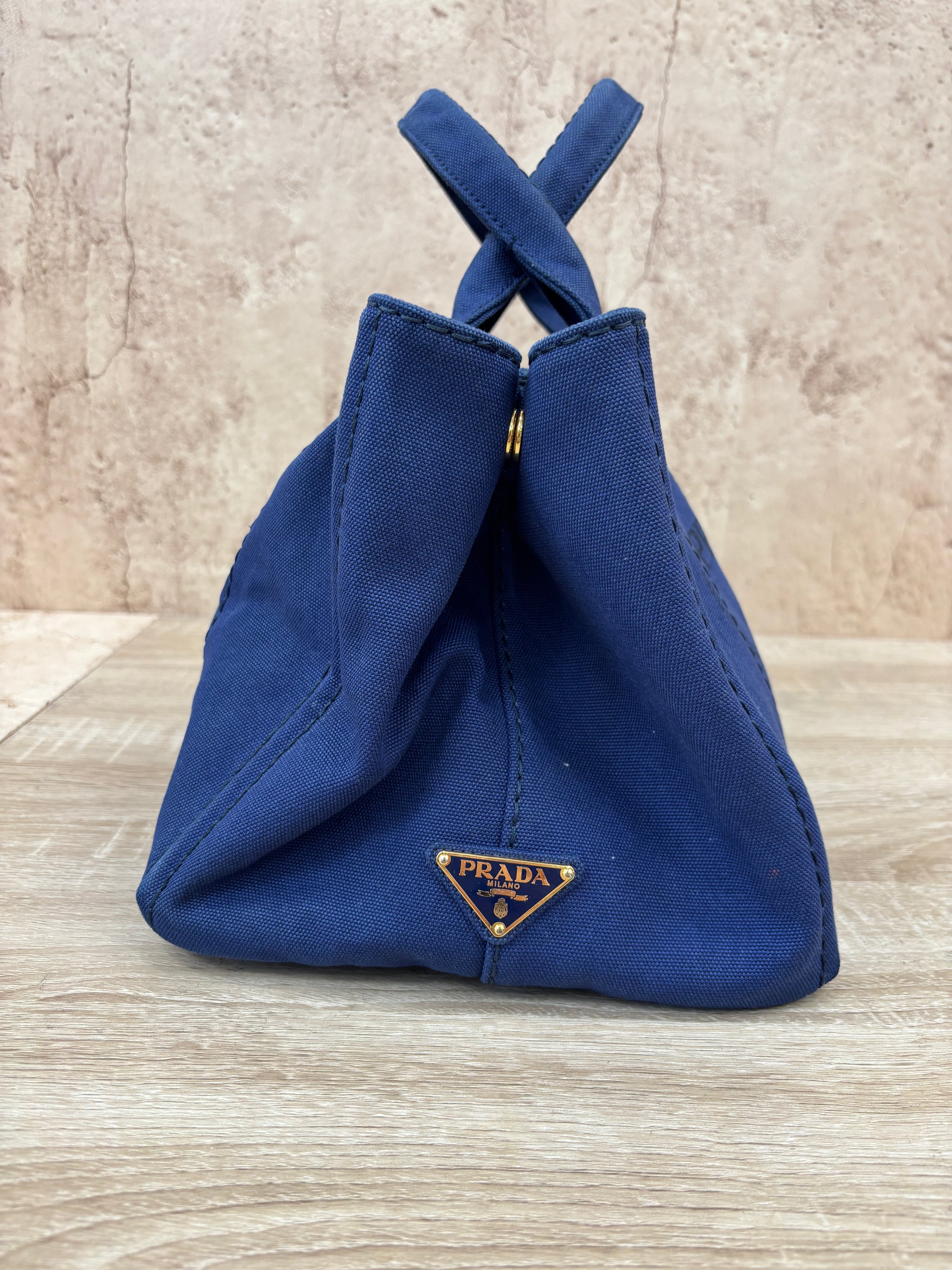 Prada Blue Canapa MM Canvas Tote