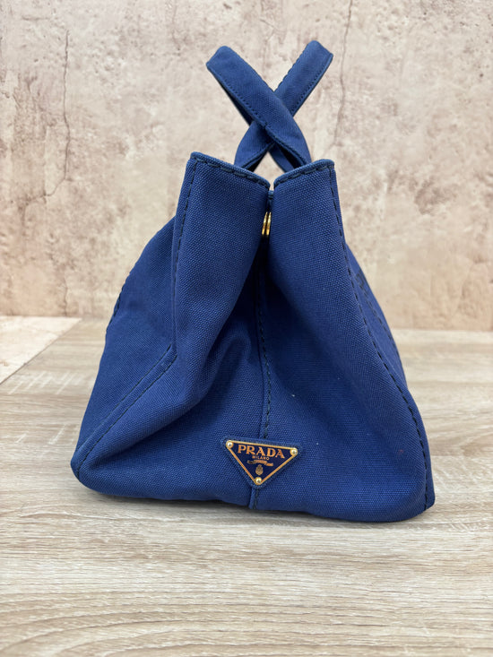 Prada Blue Canapa MM Canvas Tote
