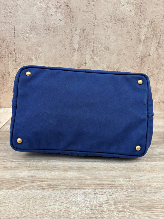 Prada Blue Canapa MM Canvas Tote