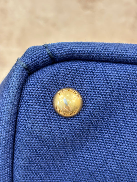 Prada Blue Canapa MM Canvas Tote