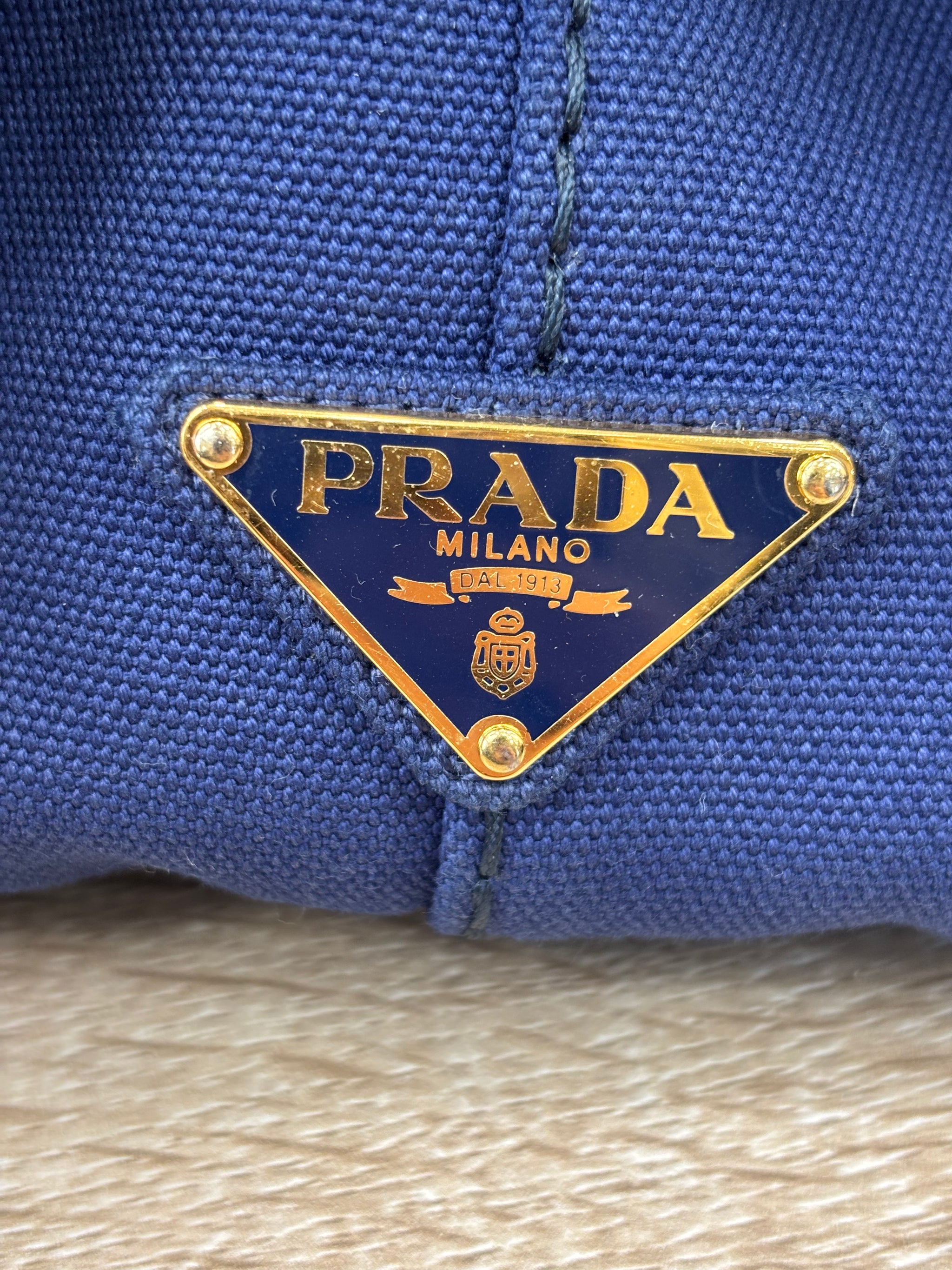 Prada Blue Canapa MM Canvas Tote