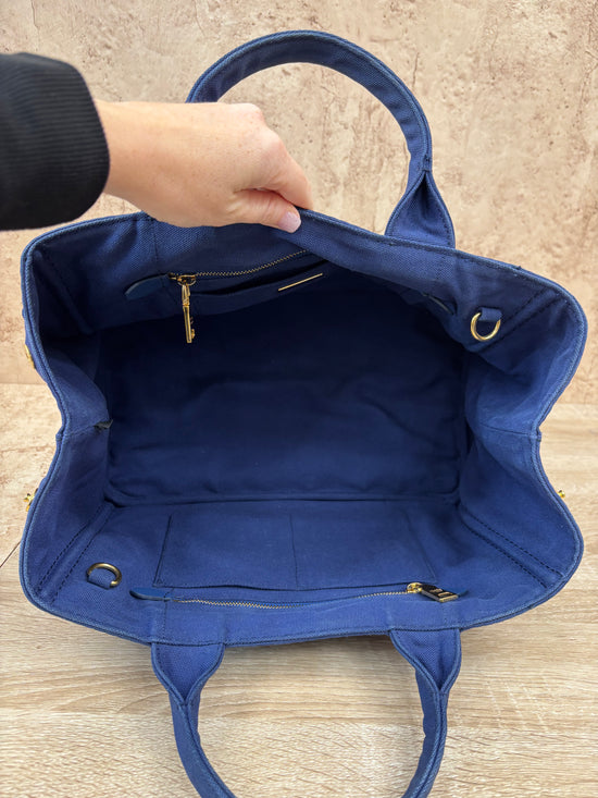 Prada Blue Canapa MM Canvas Tote