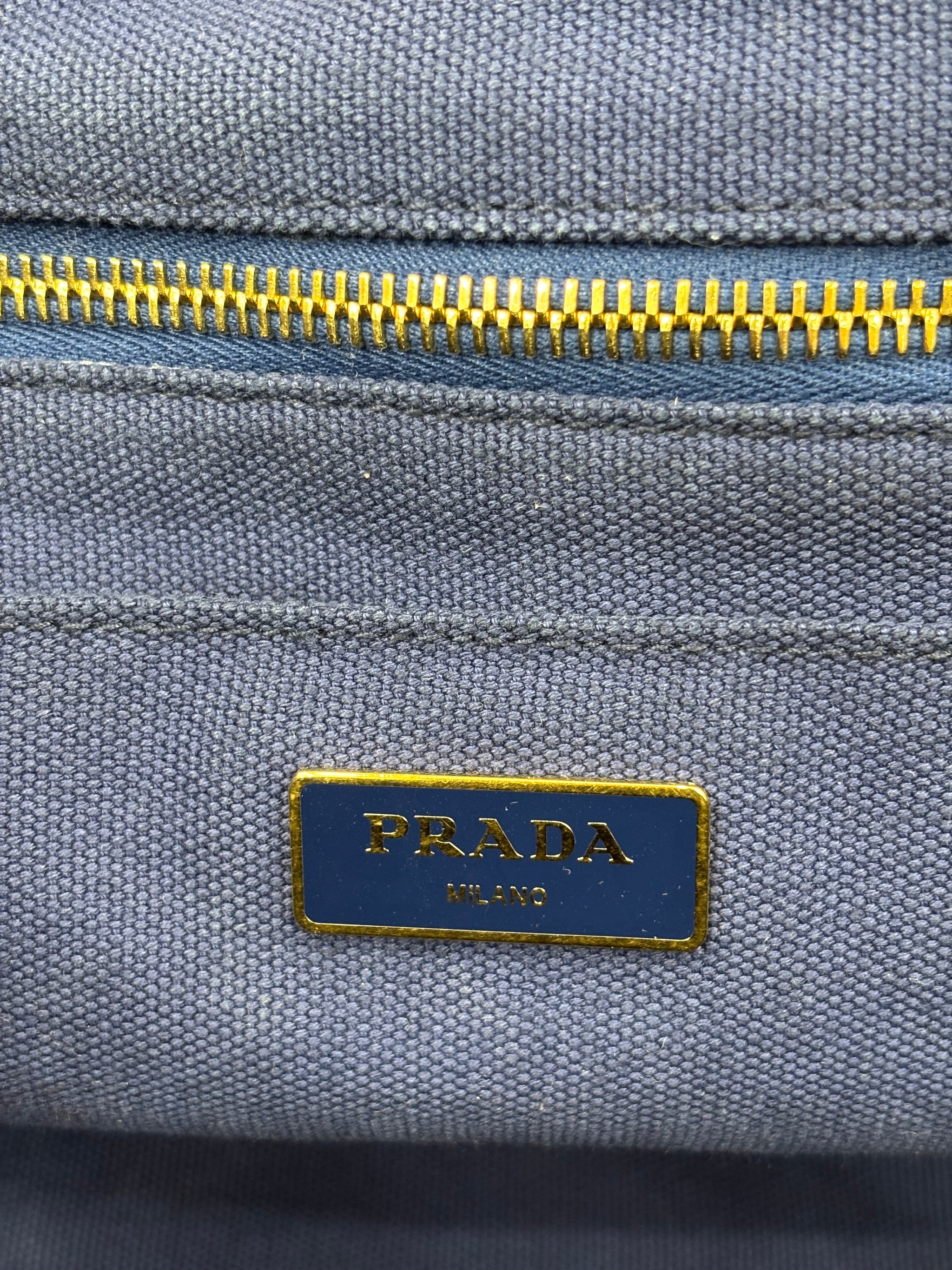 Prada Blue Canapa MM Canvas Tote