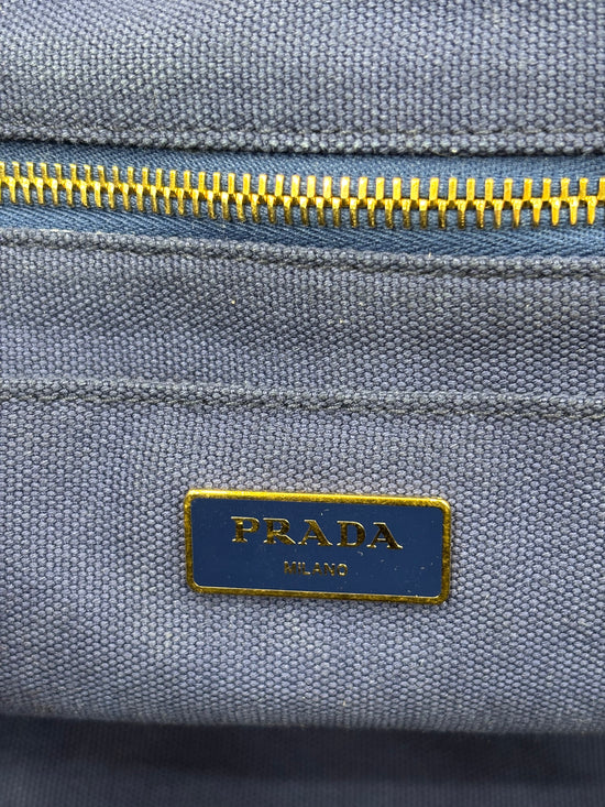 Prada Blue Canapa MM Canvas Tote