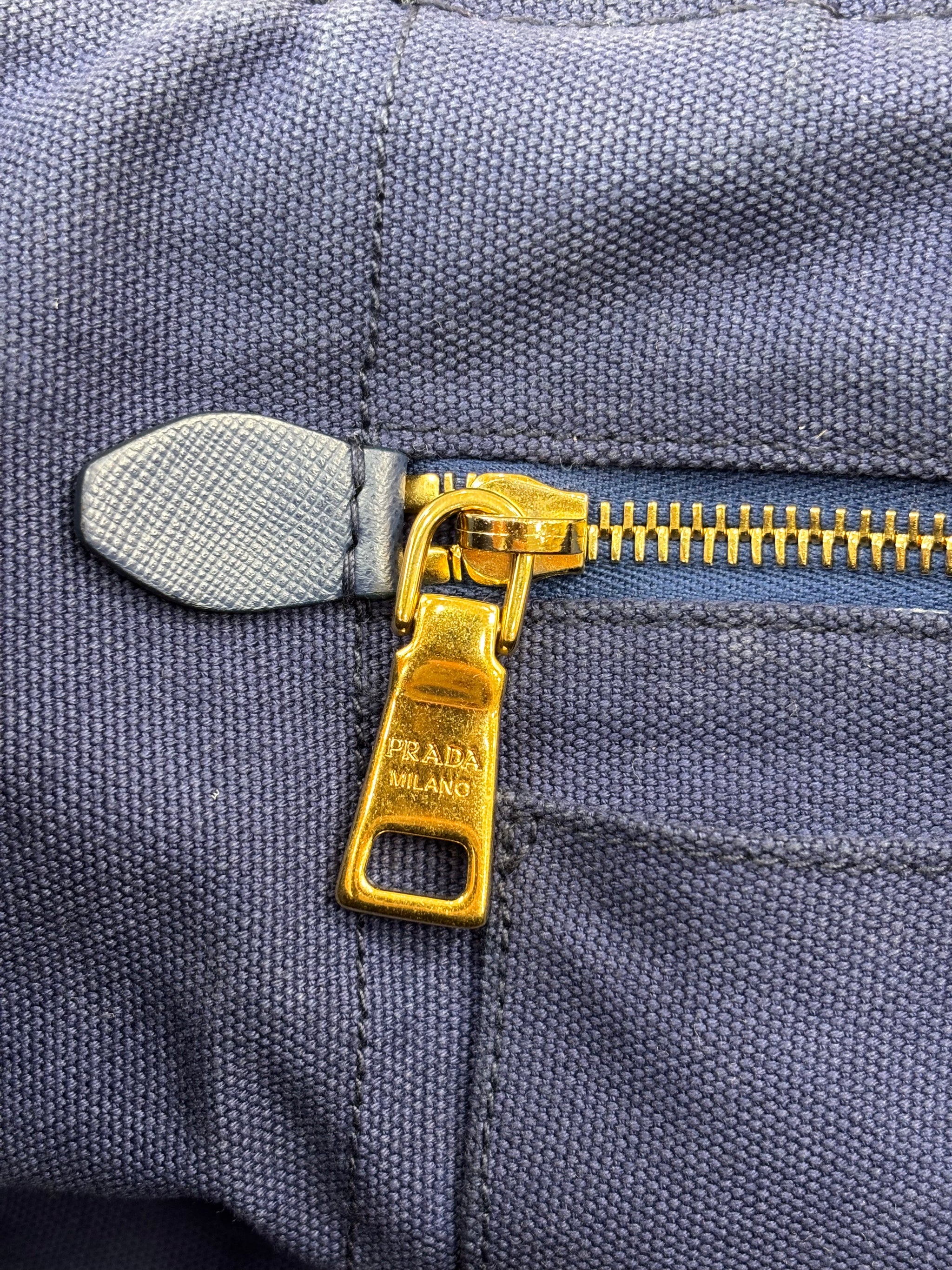 Prada Blue Canapa MM Canvas Tote