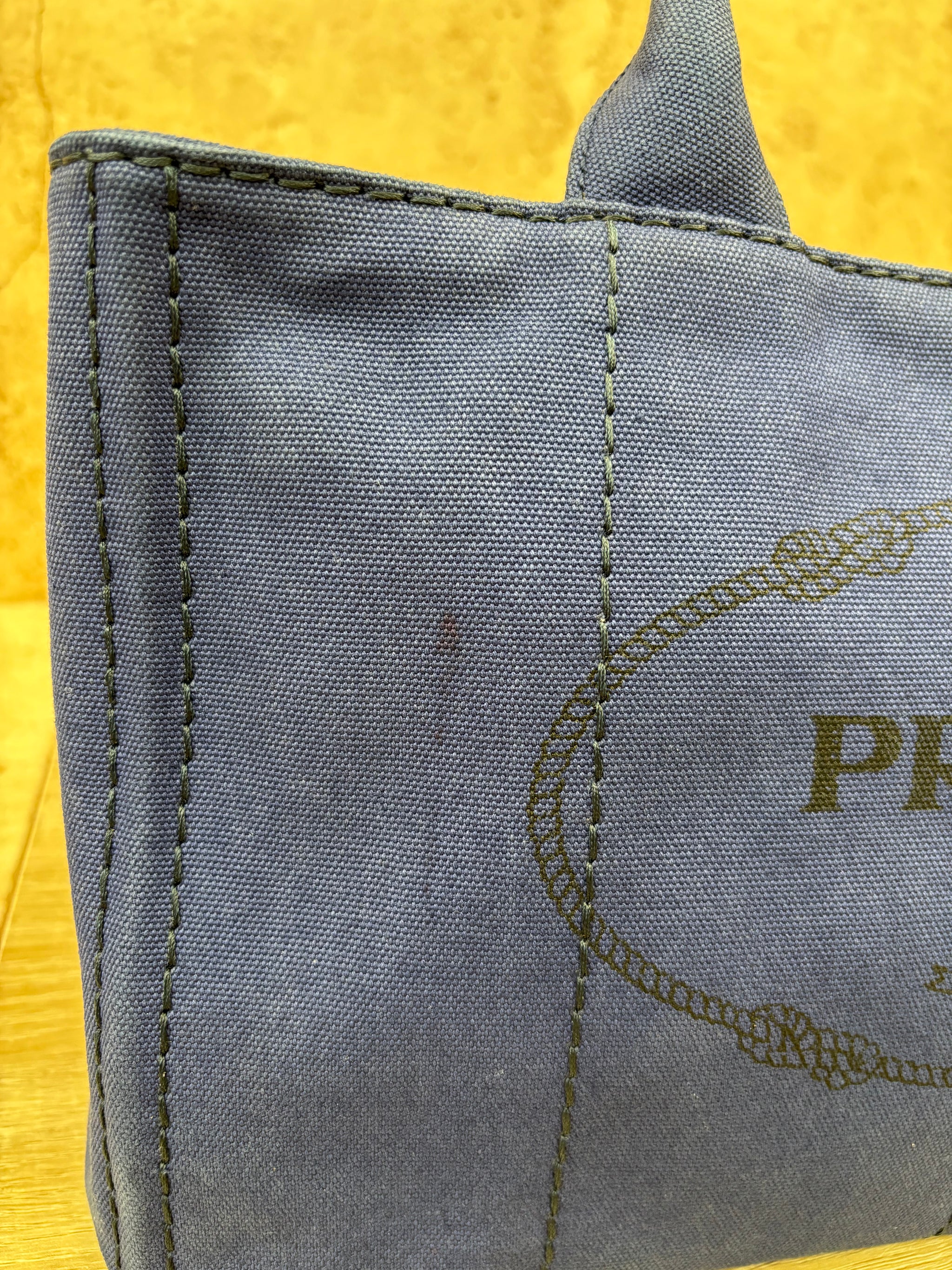 Prada Blue Canapa MM Canvas Tote