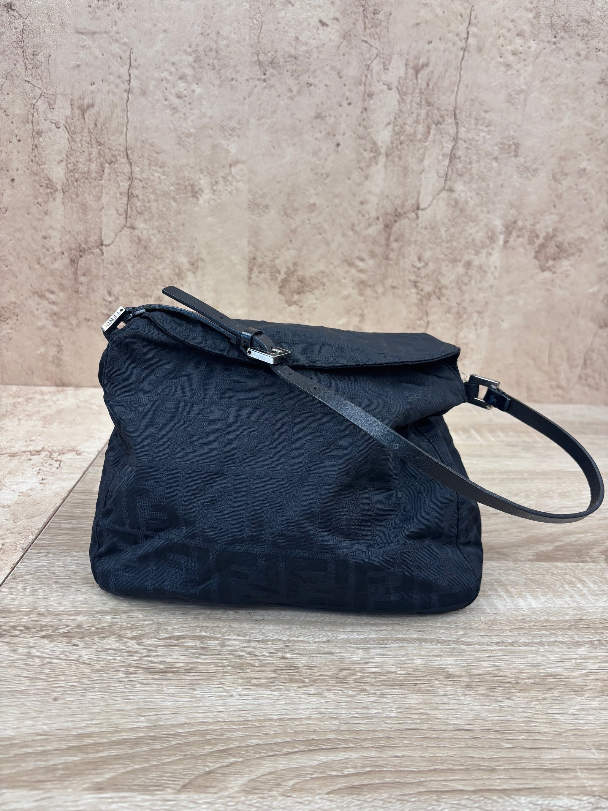 Fendi Black Nylon Zucca Print Shoulder Bag