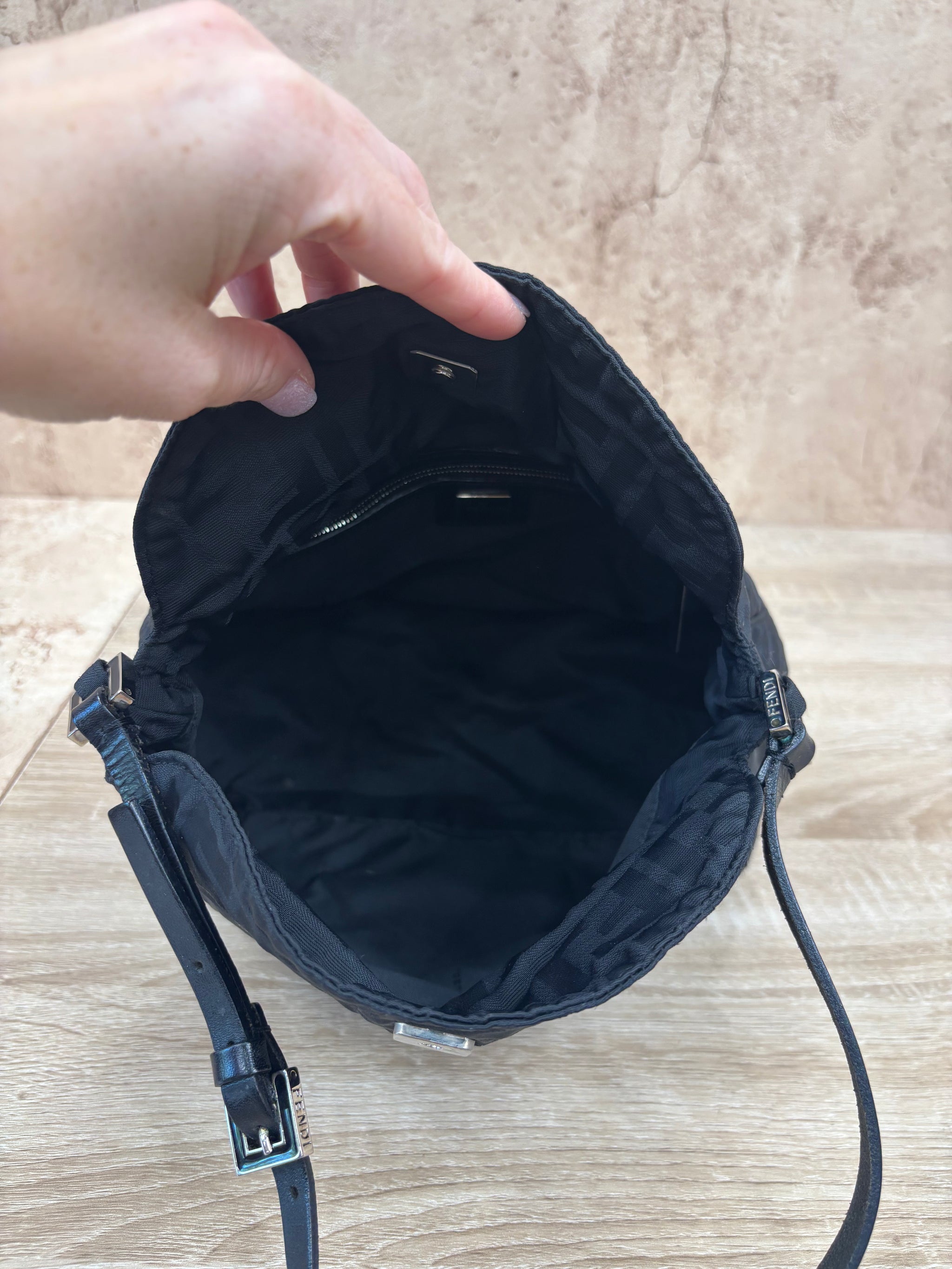 Fendi Black Nylon Zucca Print Shoulder Bag