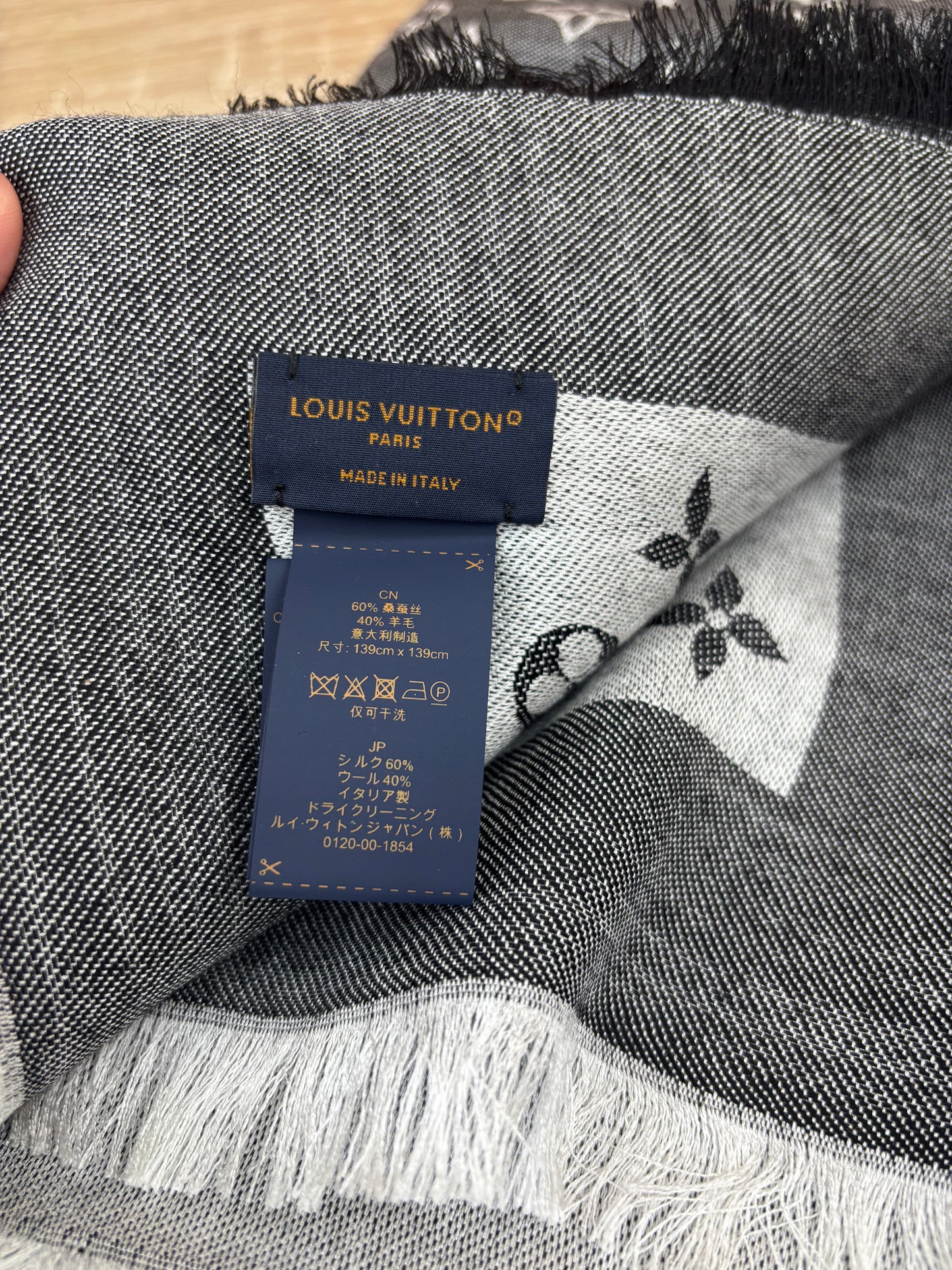 Louis Vuitton Black Gray Monogram Scarf