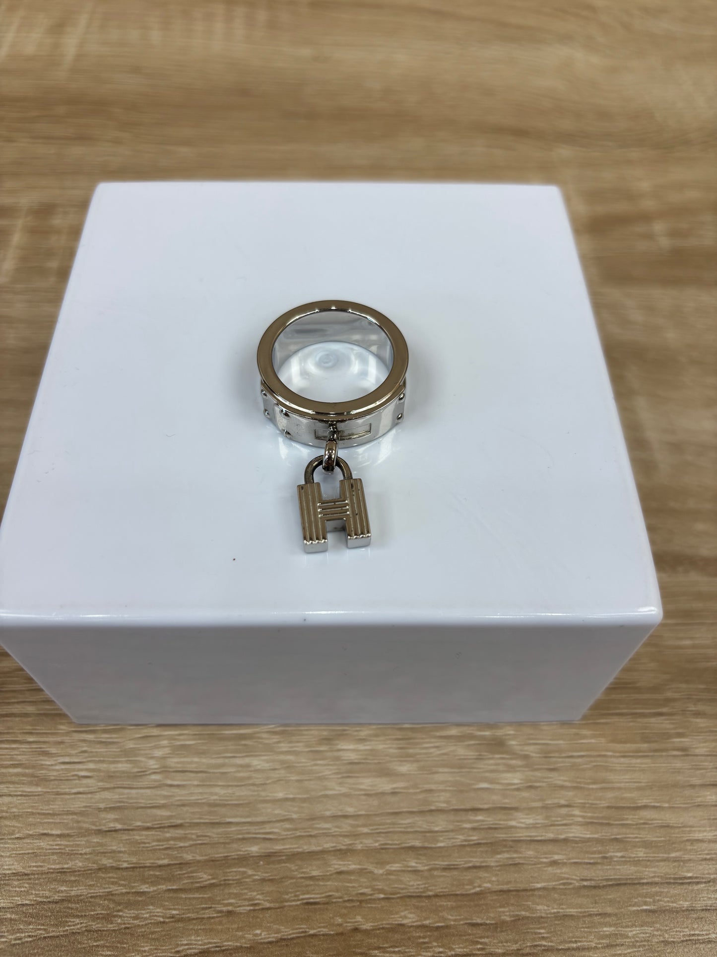 Hermes Silver And Green Kelly Lock Scarf Ring Exotic
