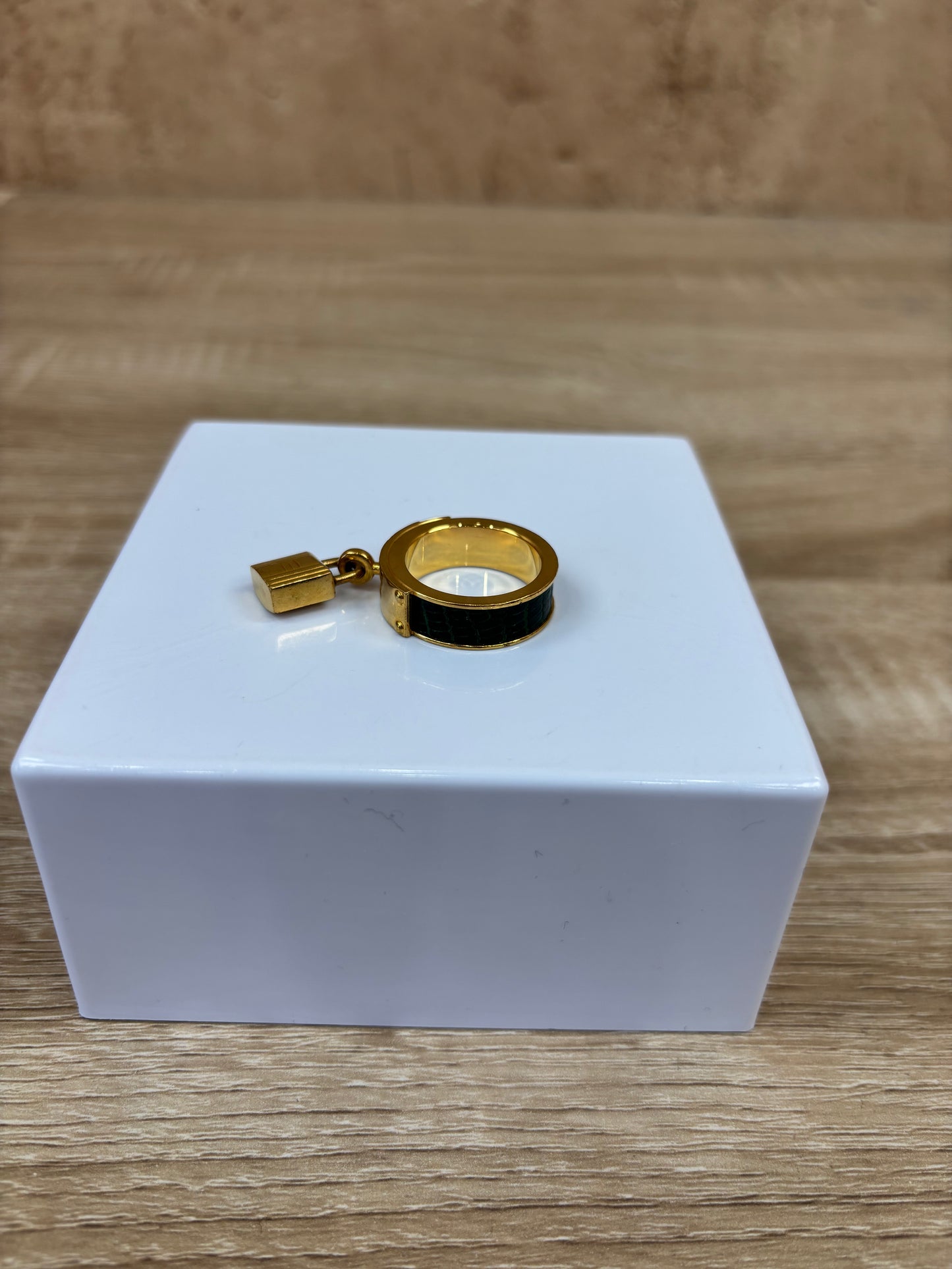 Hermes Green And Gold Kelly Scarf Ring Exotic