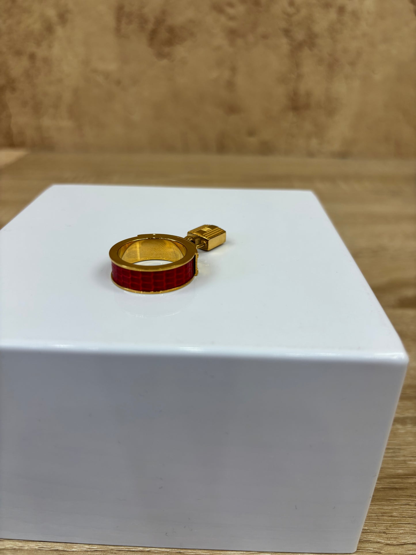 Hermes Red And Gold Kelly Scarf Ring