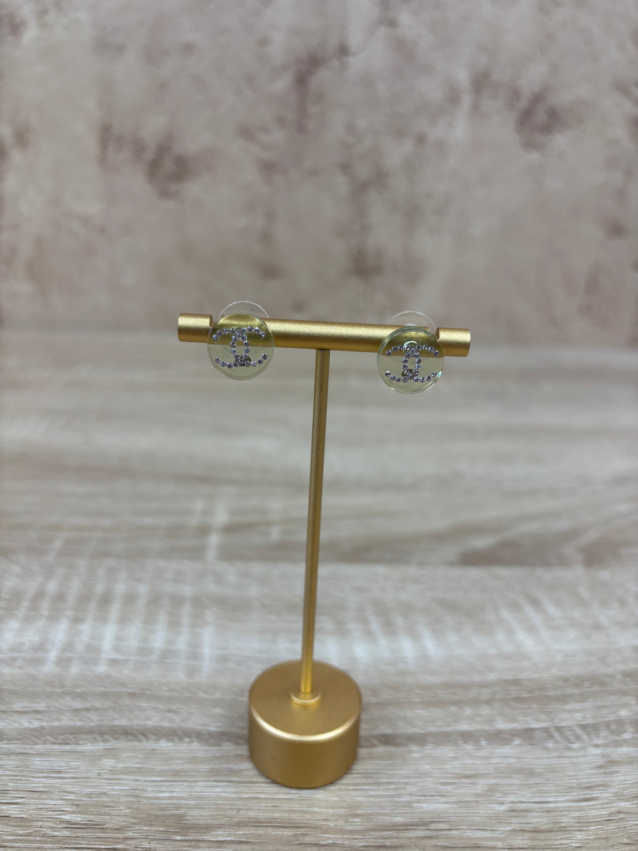 Chanel Green Acrylic And Rhinestone Earrings