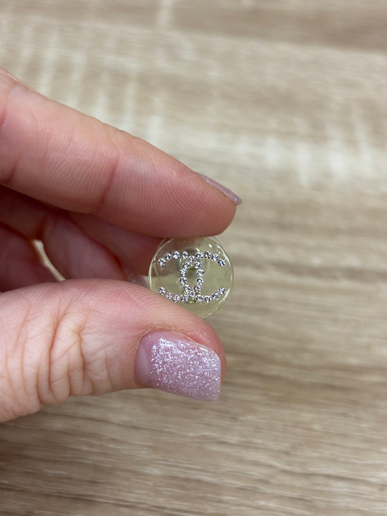 Chanel Green Acrylic And Rhinestone Earrings