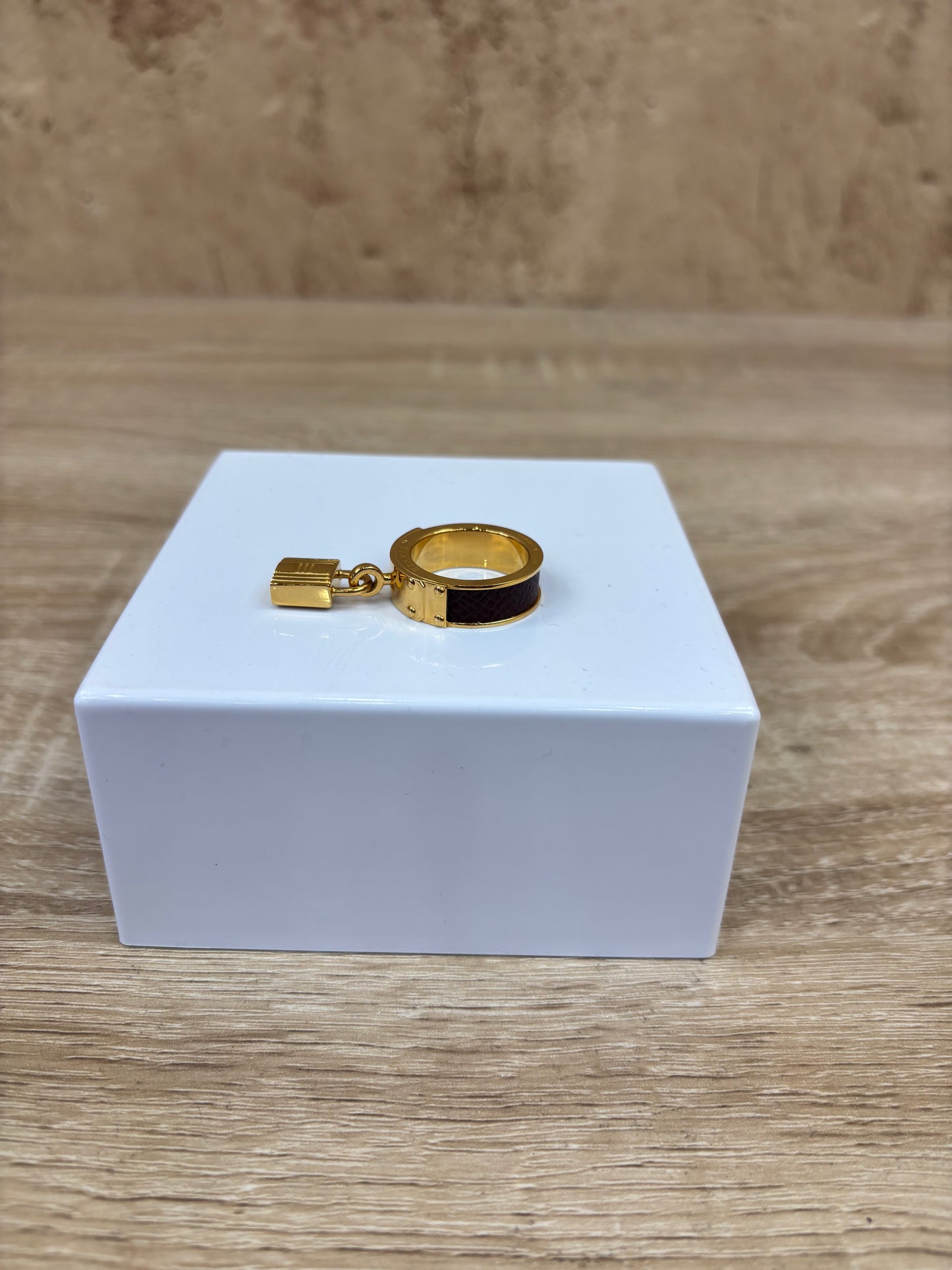 Hermes Gold And Brown Leather Kelly Lock Scarf Ring