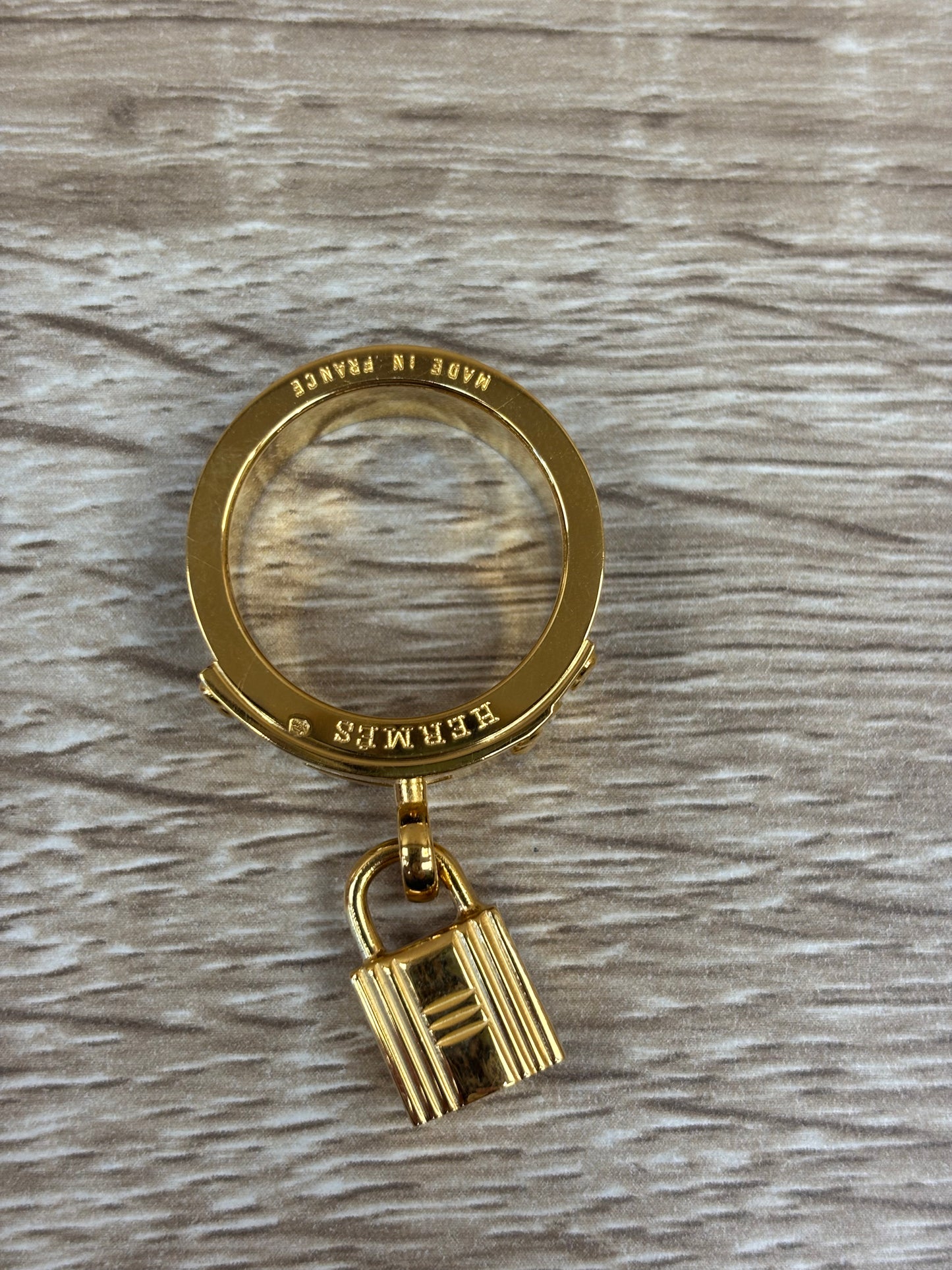 Hermes Gold And Brown Leather Kelly Lock Scarf Ring